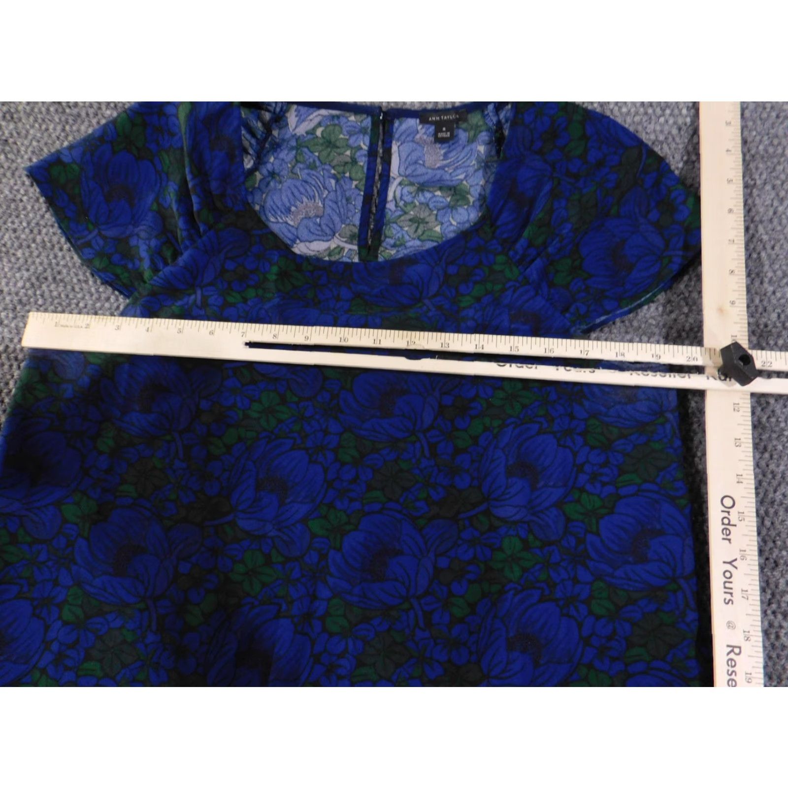 Ann Taylor VINTAGE Ann Taylor top Womens M Blue Floral Shift Short Sleeve Back Zip Size M / US 6-8 / IT 42-44 - 5 Thumbnail