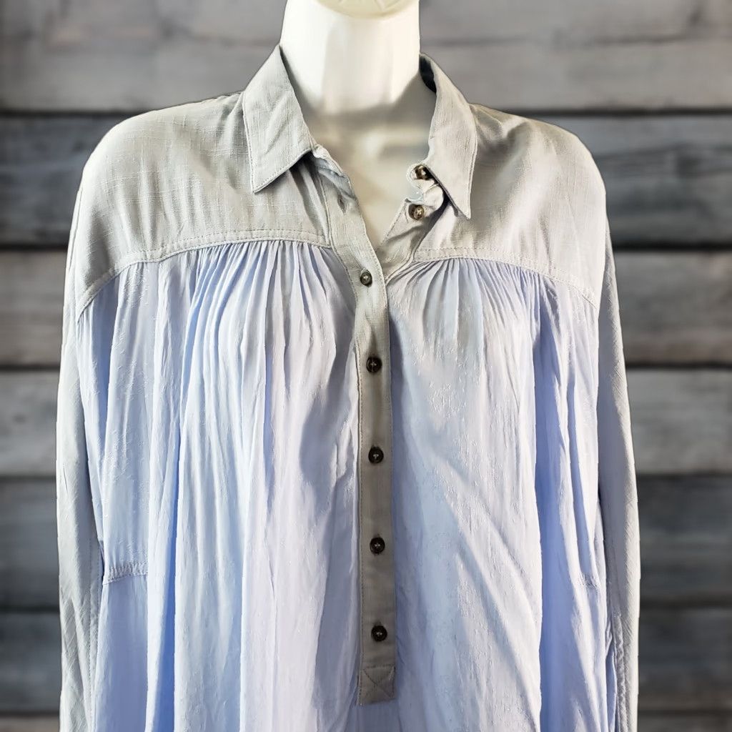 Free People Free People Womens Lovely Day Button Down Top Shirt XS Small Blue Long Sleeve Size S / US 4 / IT 40 - 1 Thumbnail