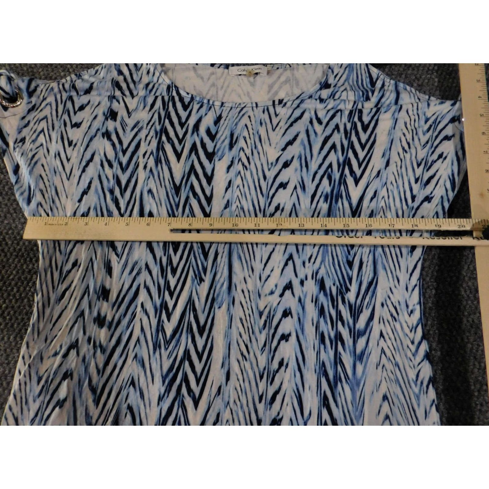 Calvin Klein Calvin Klein Dress Womens Small Blue White Ikat Print Stretch Shift Tie Shoulder Crew Neck Cap Sleeve Pullover Casual Travel Short Size S / US 4 / IT 40 - 4 Thumbnail