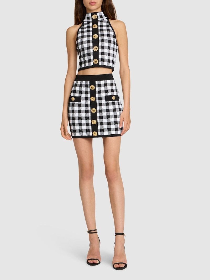 Balmain o1s1wg110825 Check Knit Hight Neck Vest in Multicolor Size S / US 4 / IT 40 - 3 Thumbnail