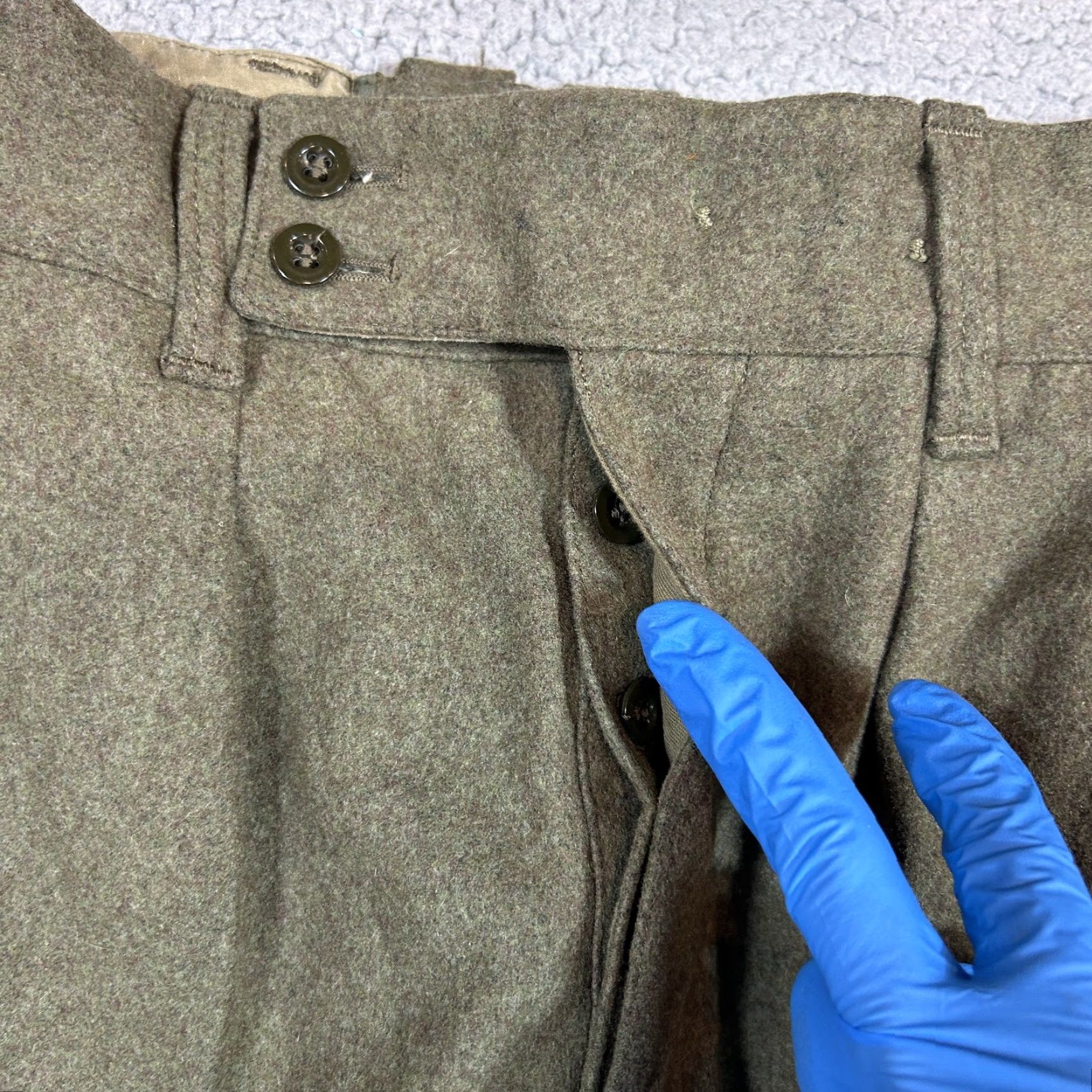 Olive VINTAGE Seyntex Belgian Army M51 Wool Field Cargo Pants Olive Green 31x28 Mens Casual Workwear Military Surplus Retro Size US 31 - 3 Thumbnail