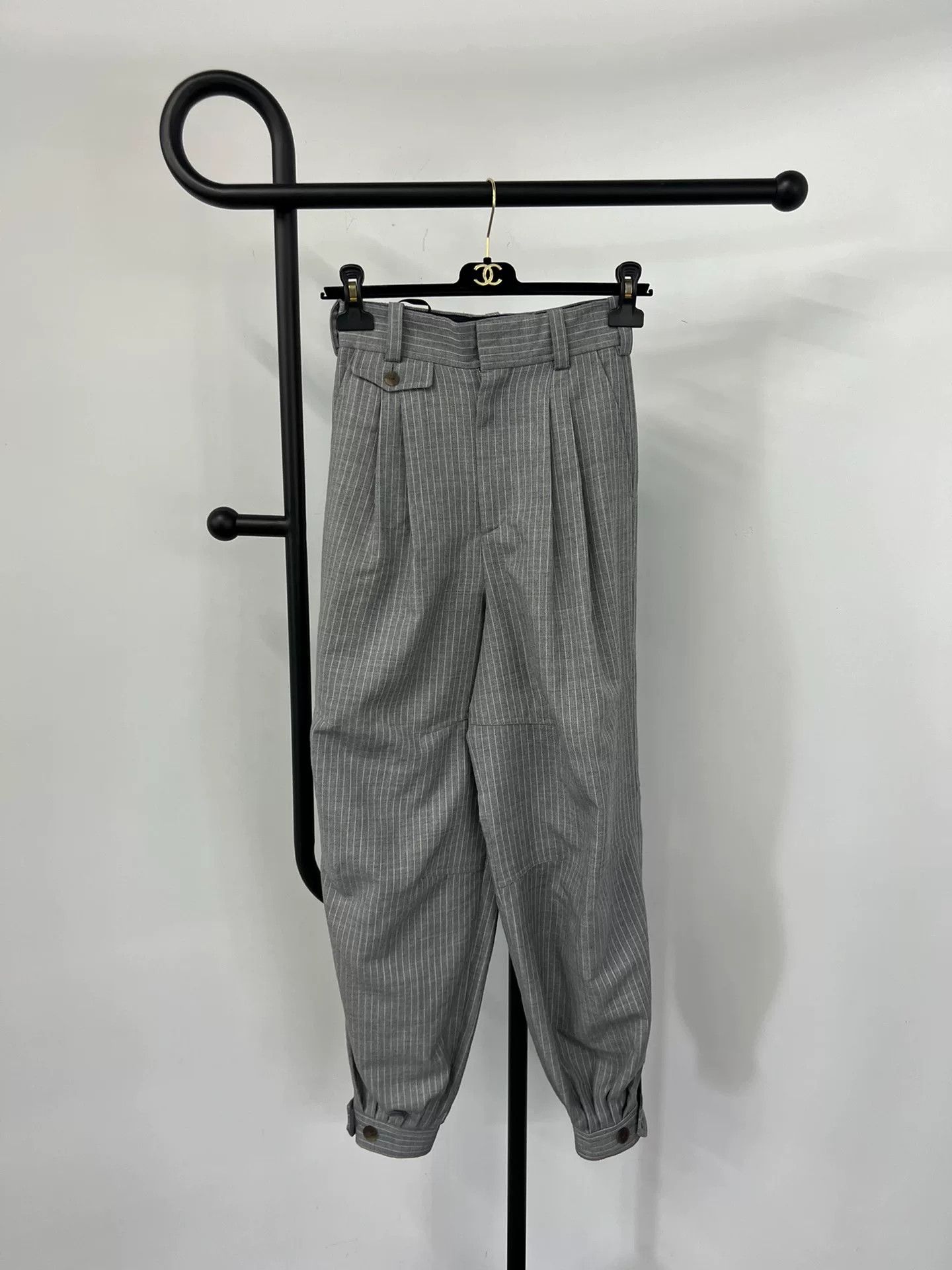 Loewe Loewe Gray Vertical Stripe Wide-Leg Pants Size US 32 / EU 48 - 1 Thumbnail