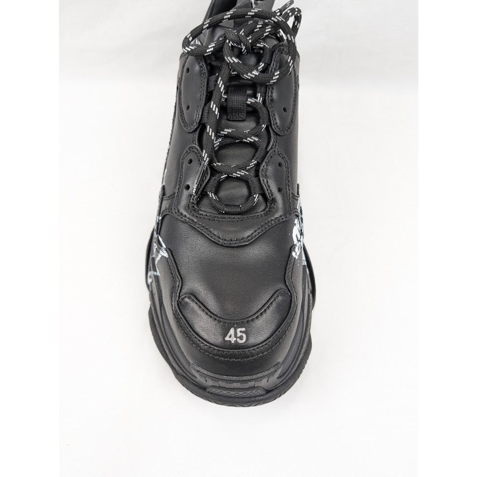 Balenciaga o1rshd1 Q:2 / Leather Triple S Sneakers in Black/White Size US 11 / EU 44 - 6 Thumbnail