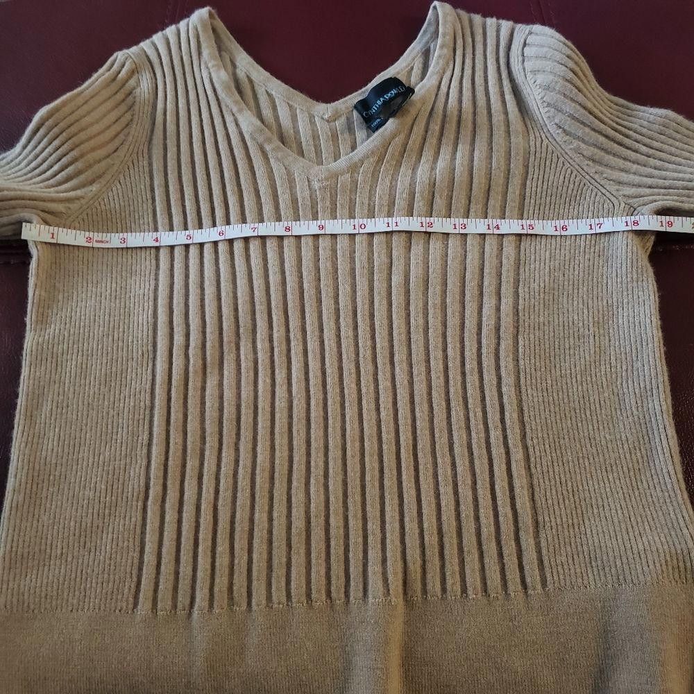 Designer CT1298a CYNTHIA ROWLEY LADIES WOOL SWEATER. TAUPE. LARGE Size L / US 10 / IT 46 - 4 Thumbnail