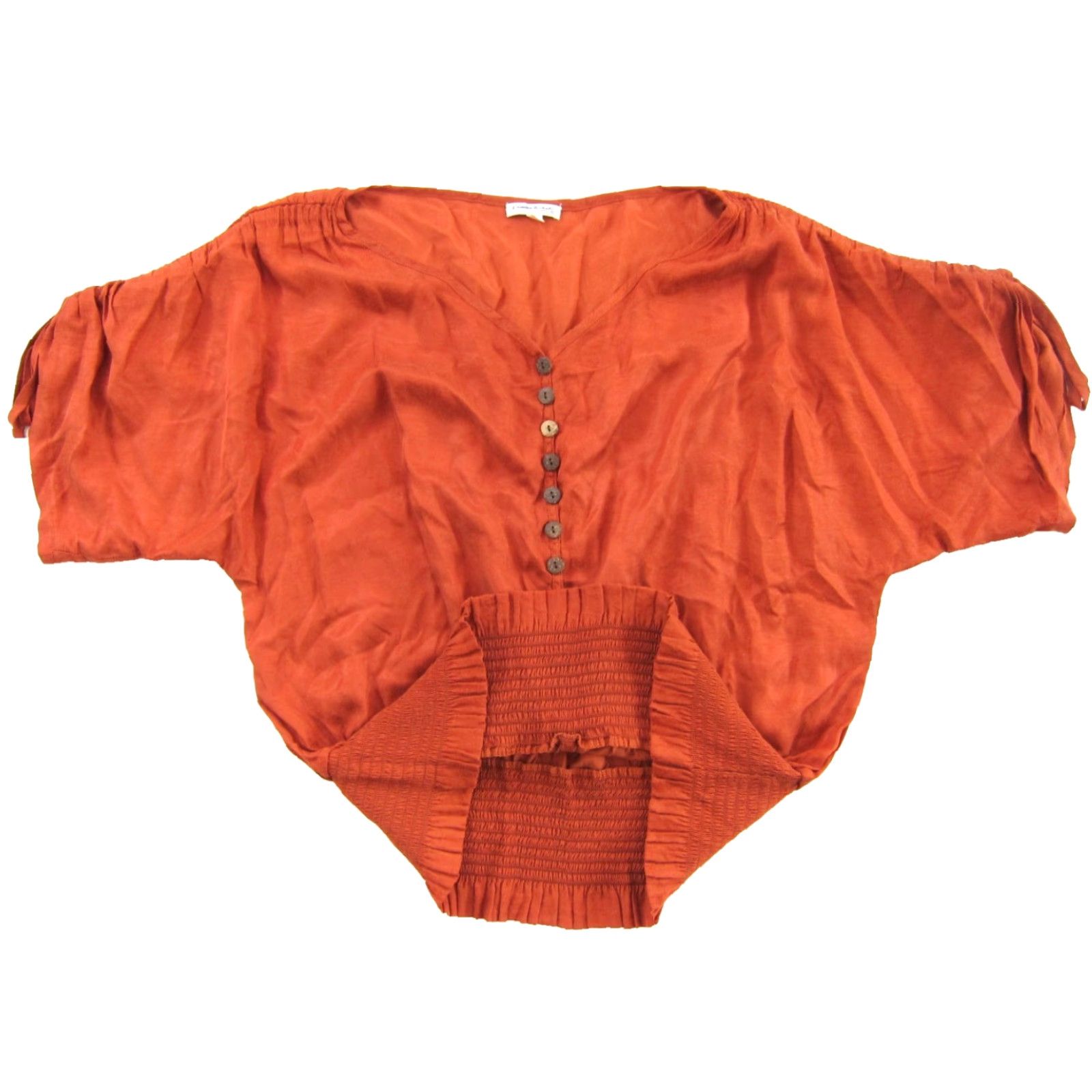 Vintage Claudia Richard Blouse V-Neck Short Sleeve Elastic Waist 2X Orange Rayon Cotton Women BASIC Casual/Business Style 70s Retro Floral 2X Womens Size XXL / US 16-18 / IT 52-54 - 4 Thumbnail