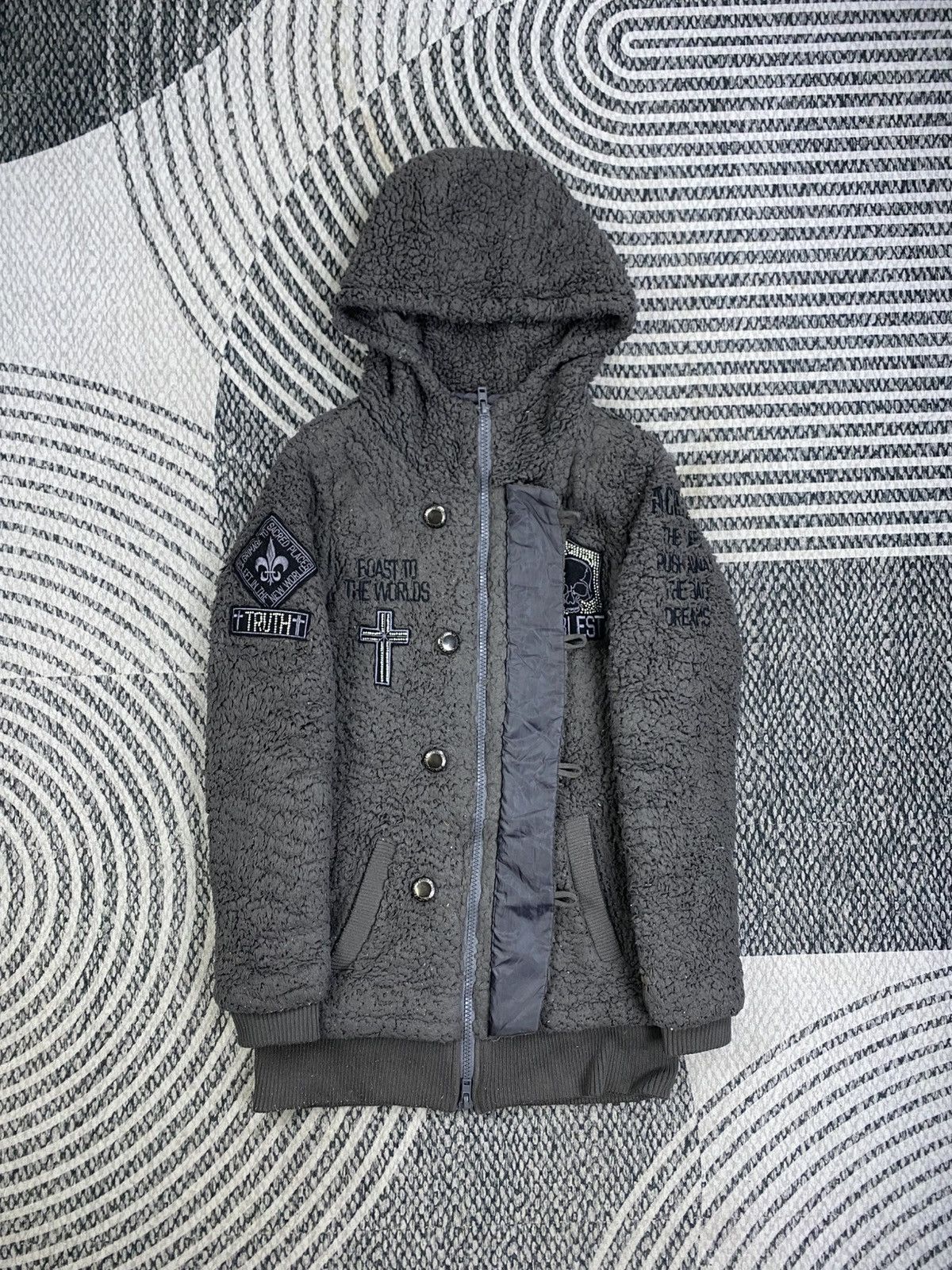 Japanese Brand Vtg Ghost Of Harlem Teddy Fleece Patches Hooded Zip Jacket Size US S / EU 44-46 / 1 - 3 Thumbnail