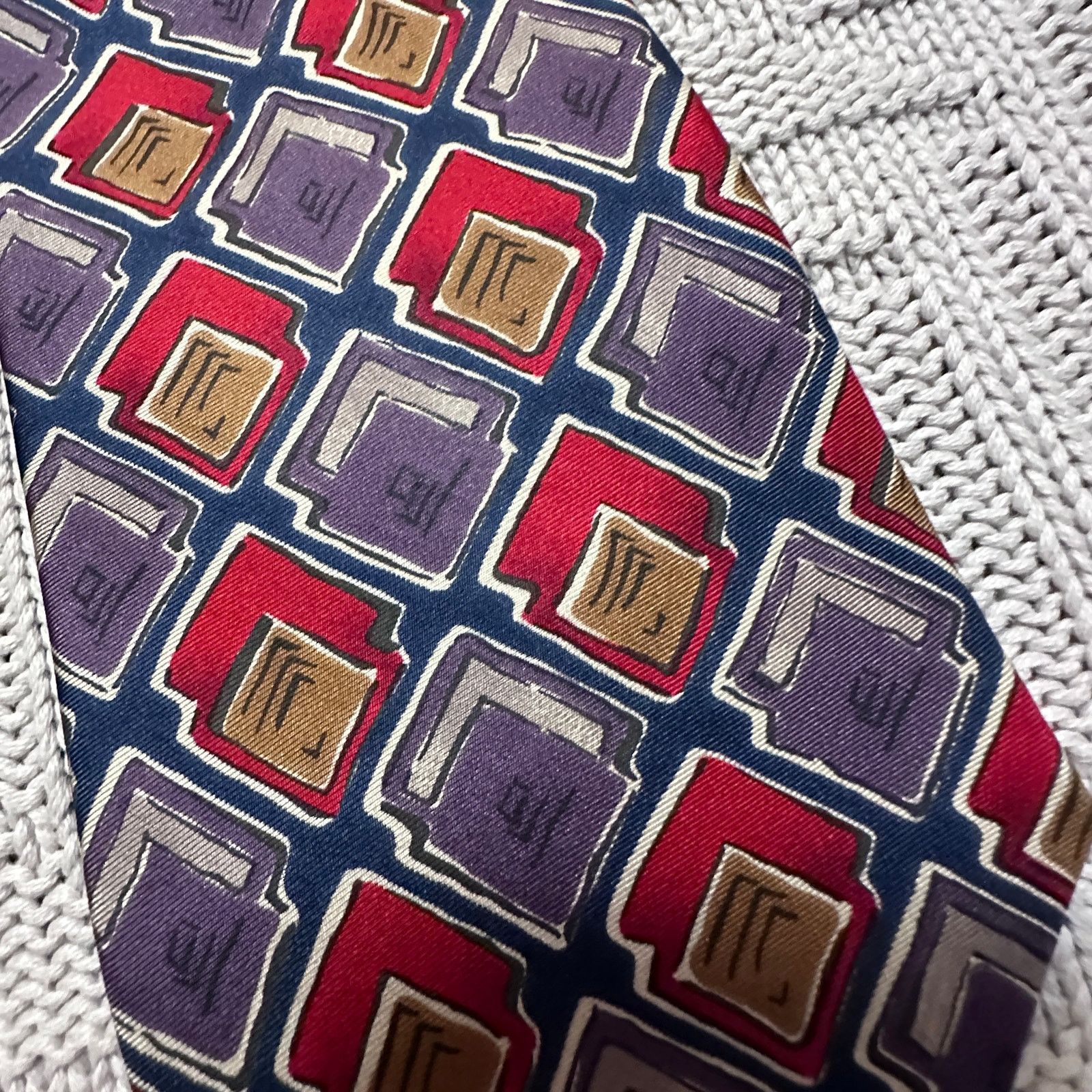 Oleg Cassini Vintage Oleg Cassini purple red block print Italian silk tie Size ONE SIZE - 2 Thumbnail
