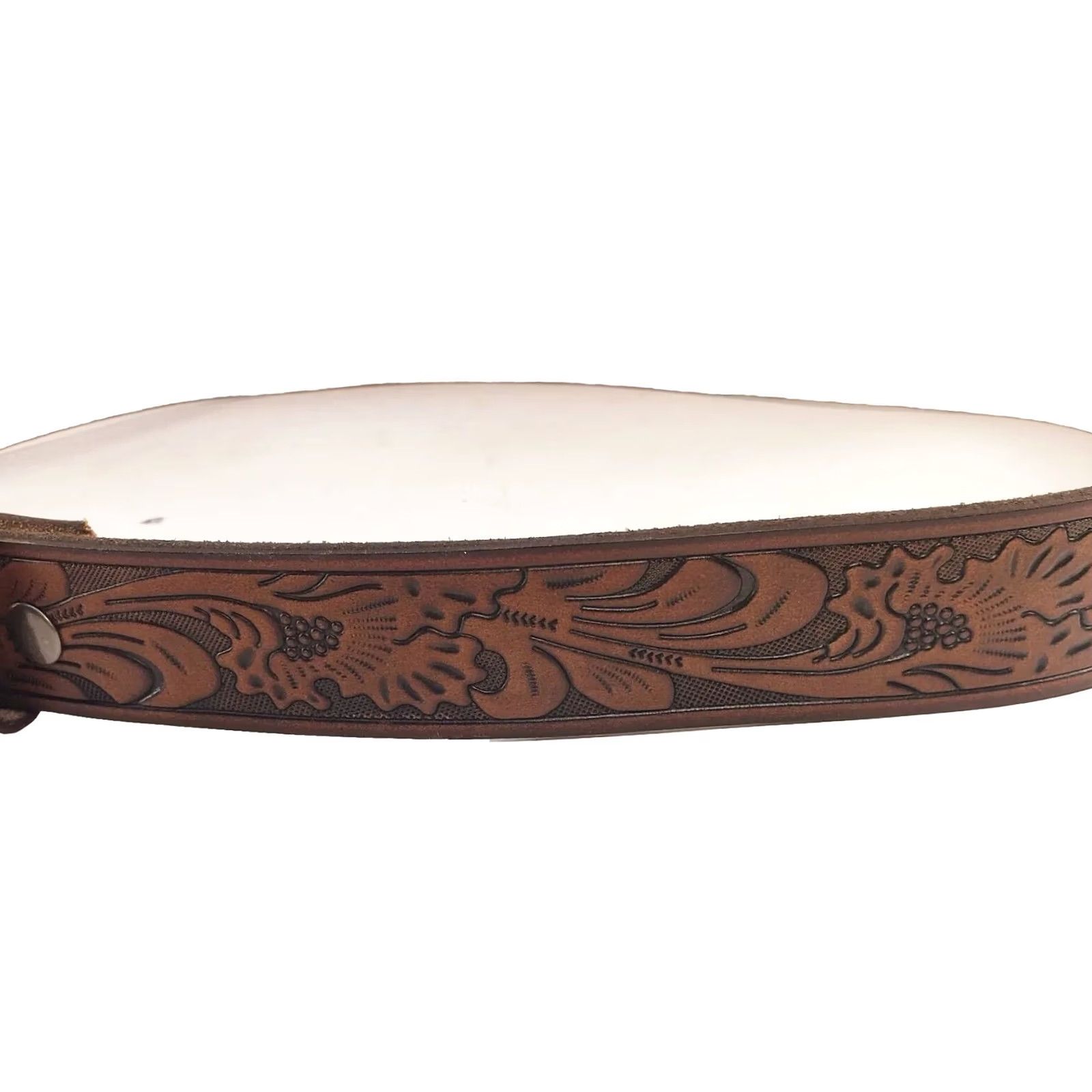 Vintage Belts.Com Western Belt 38 Brown Full Grain Leather Floral Engraved Tooling Men Regular 1.5" Belt Buckleless Size 38 - 2 Thumbnail