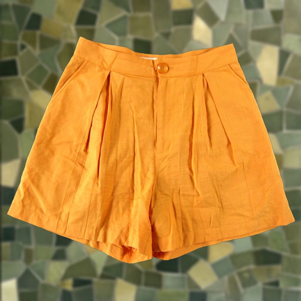 Vintage Elodie Chino Shorts Women Small Orange Pocket High Rise Rayon Cotton Linen Pleated 65% Cotton 30% Rayon 5% Linen N/A? Size 28" / US 6 / IT 42 - 1 Thumbnail
