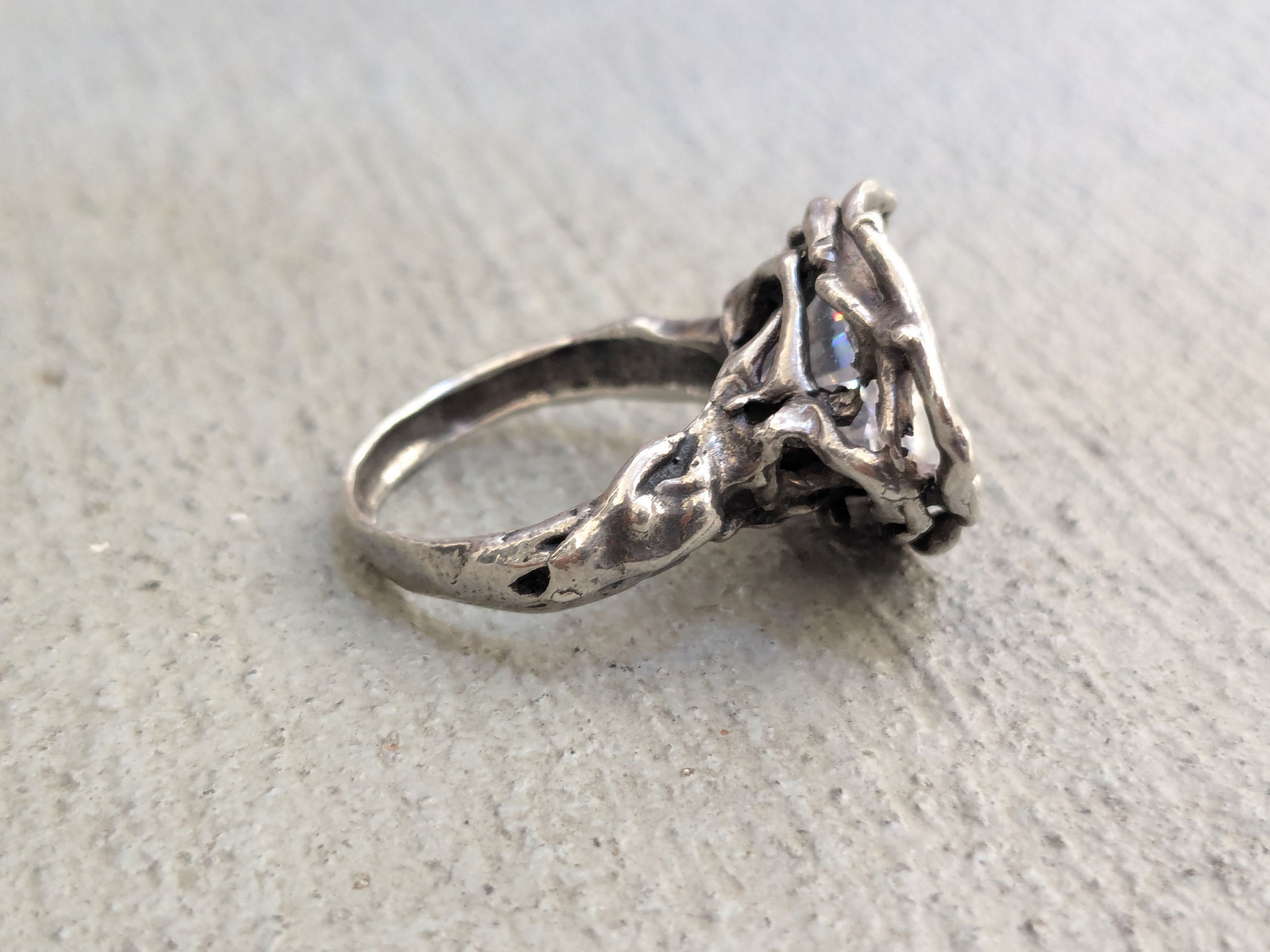 Jewelry × Vintage Sterling Silver Ring 6.75 CZ Brutalist Modern Avant Garde Size ONE SIZE - 5 Thumbnail