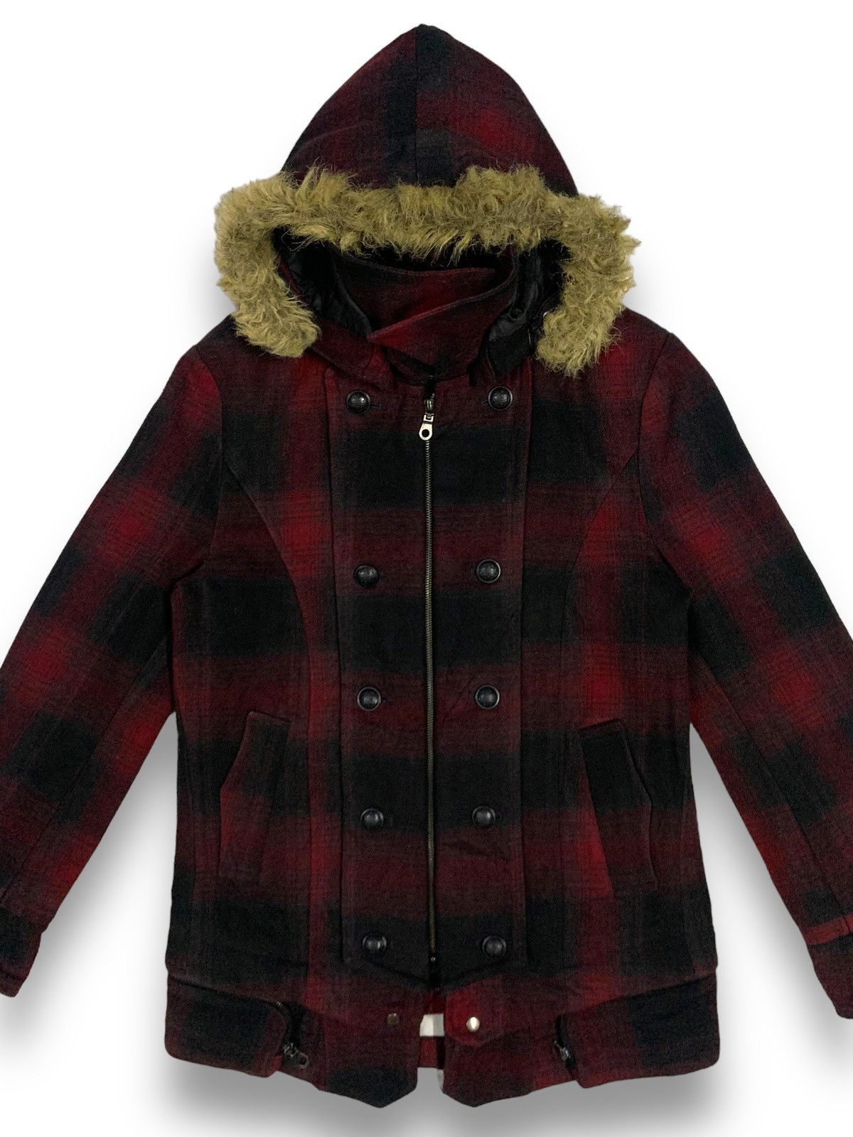 If Six Was Nine Vintage Black Baccara Checkered Faux Fur Hooded Punk Jacket Size US M / EU 48-50 / 2 - 4 Thumbnail
