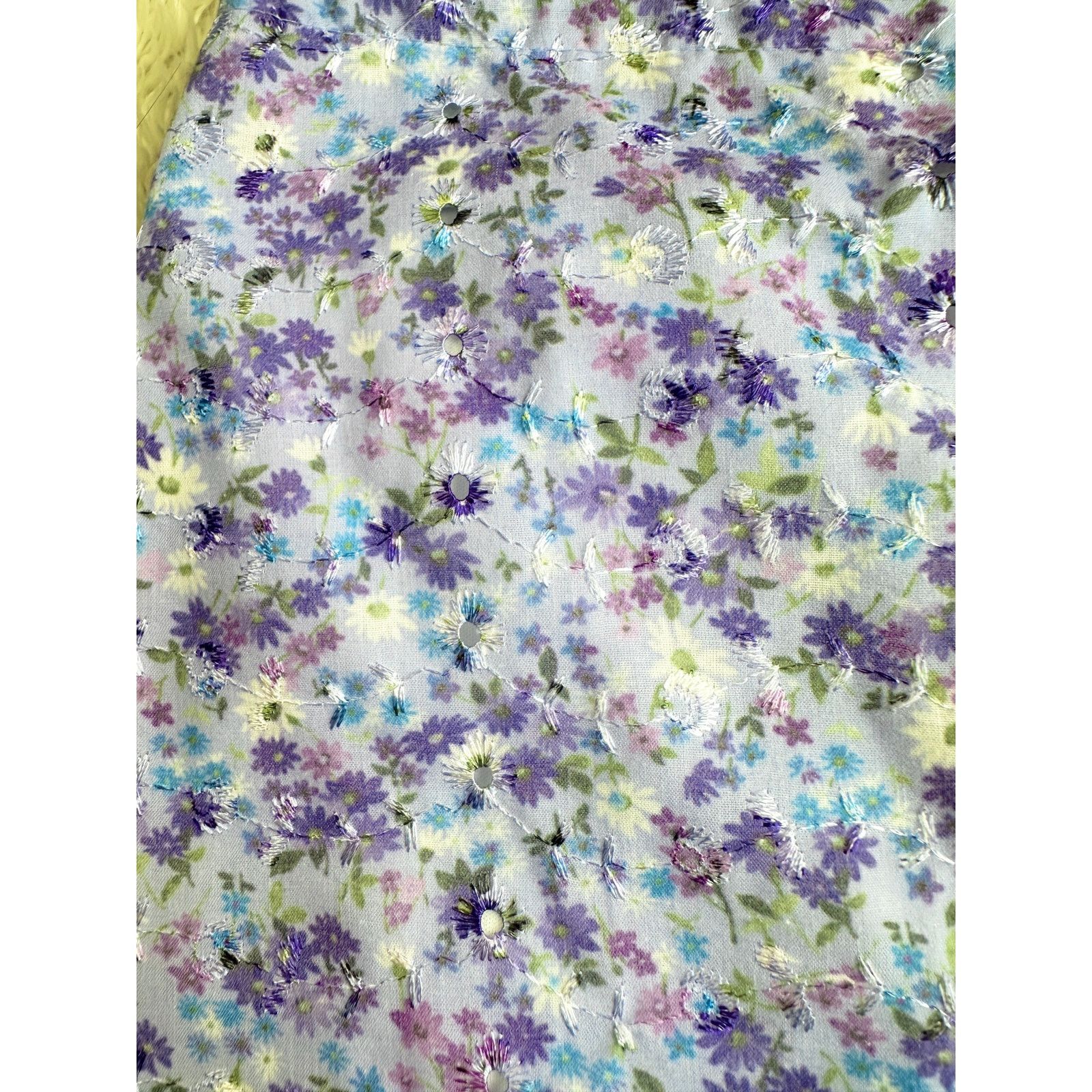 Other Y2K Ditsy Periwinkle Embroidered Eyelet Skirt S/M Size 29" - 5 Thumbnail