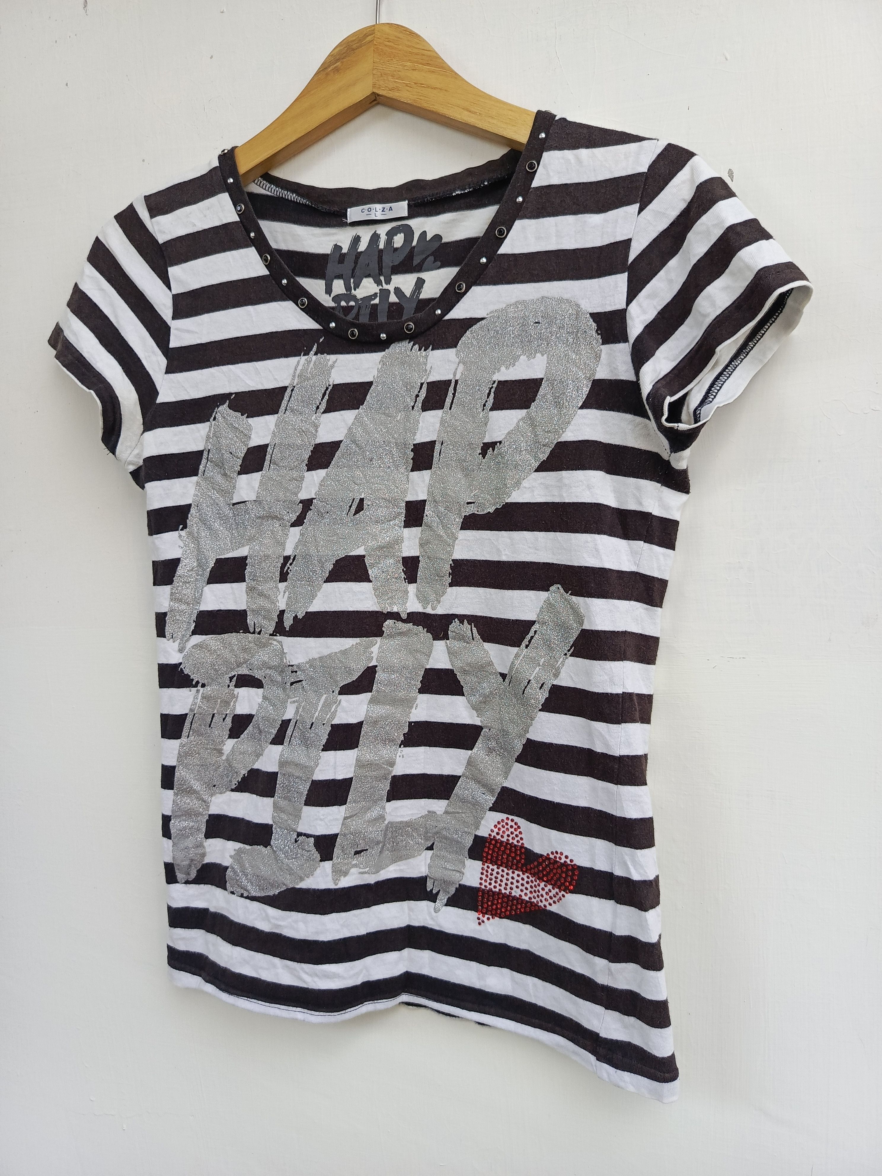 Japanese Brand Colza Happily stripe tshirt Size L / US 10 / IT 46 - 3 Thumbnail