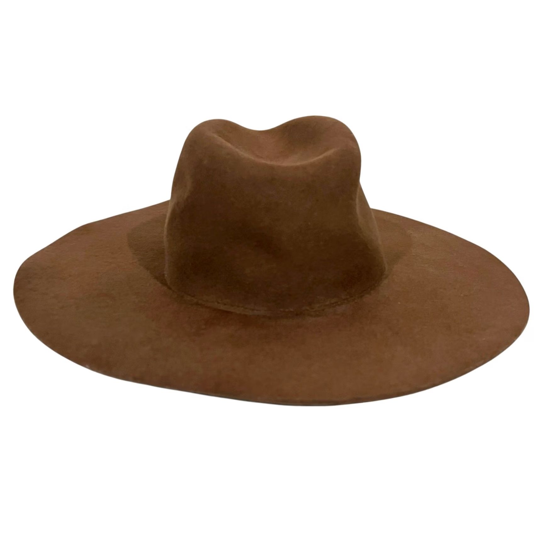 Vintage Kittenish Josie Wool Wide Brim Hat Brown Fedora Women One Size Brown Wool Solid 22" circumference Womens Size ONE SIZE - 5 Thumbnail