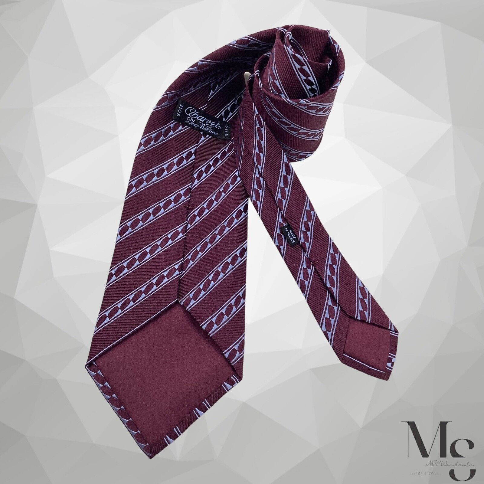 CHARVET PLACE VENDÔME Burgundy Striped Silk Tie France W: 3.