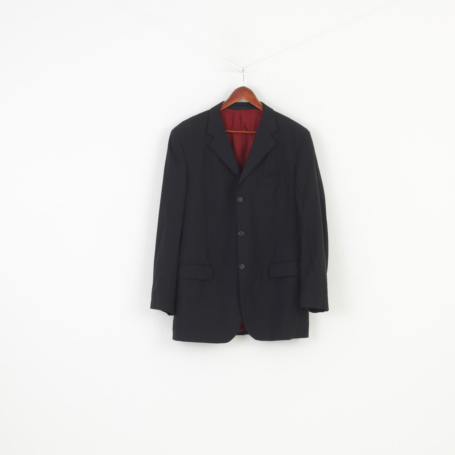 Jaeger Jaeger Men 44 54 Blazer Black Wool Breasted 1477 Size 44L - 1 Thumbnail