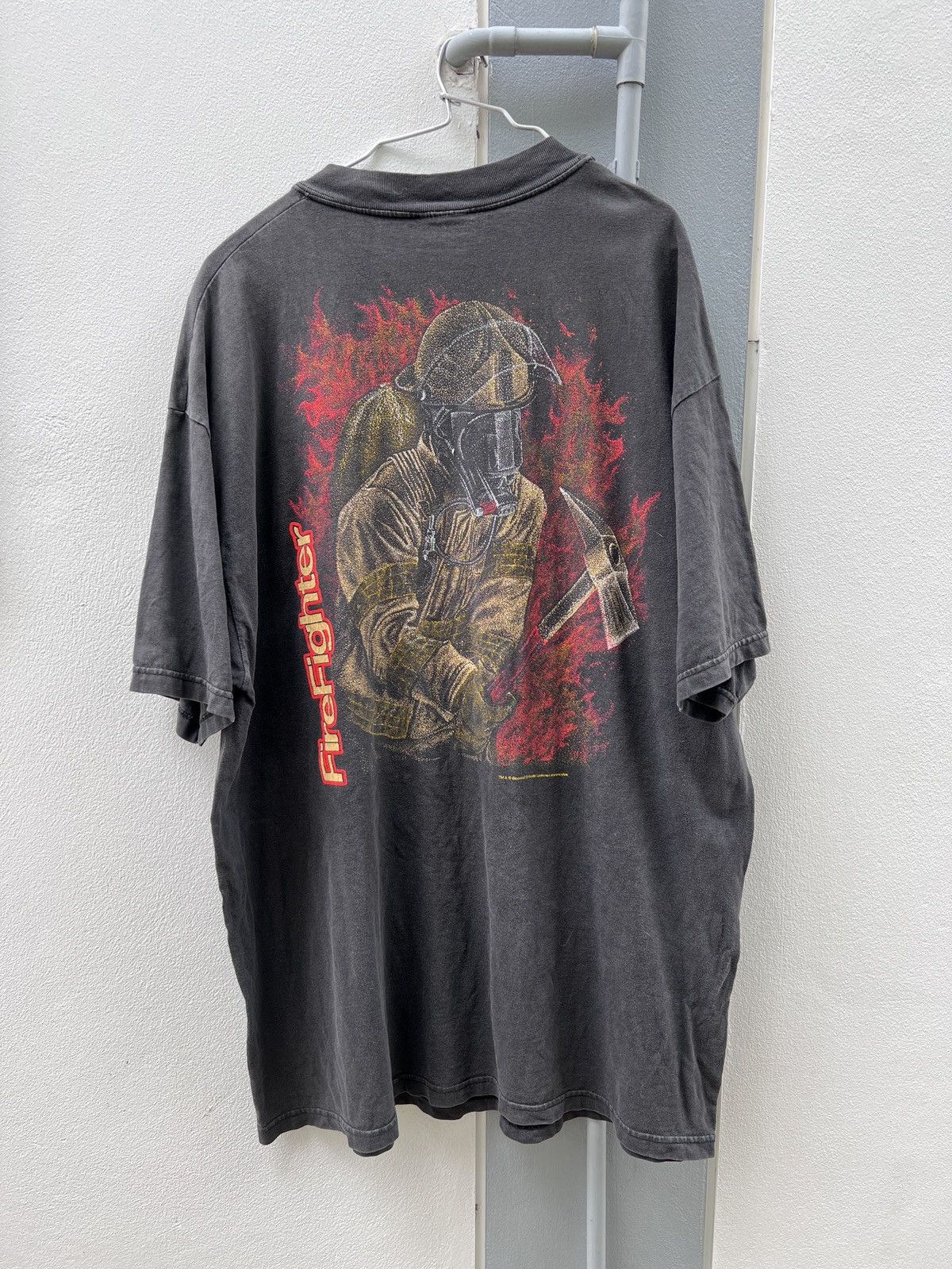 Vintage Vtg 90s Firefighter Tee XL Thrashed Faded graphic streetwear Size US XL / EU 56 / 4 - 1 Thumbnail