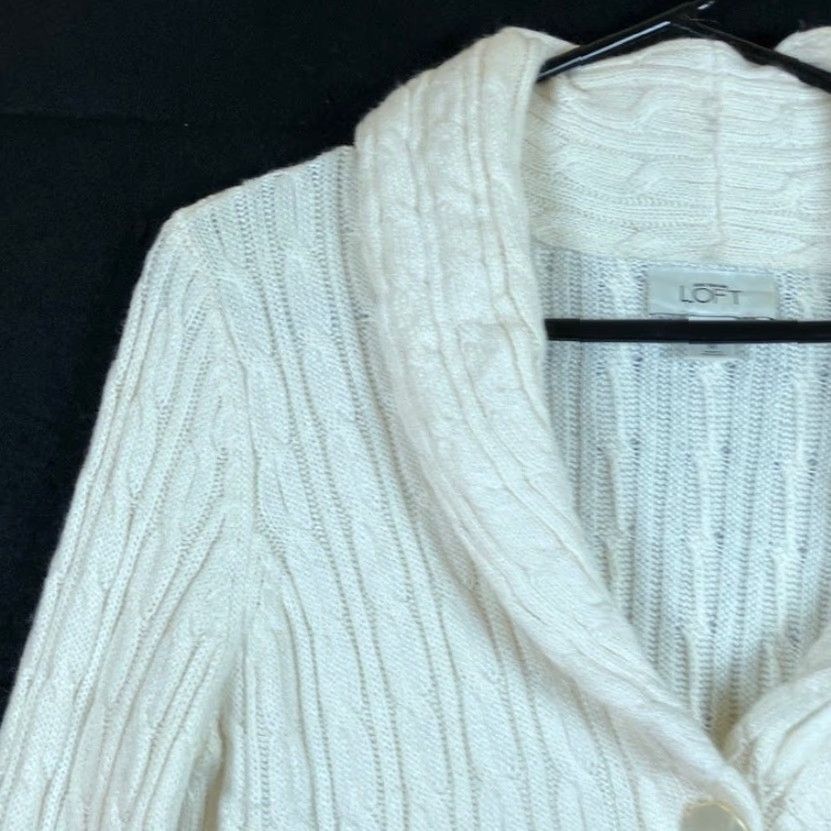 Ann Taylor VINTAGE Ann Taylor LOFT Sweater Cardigan Cream Womans M Shawl Collar Rabbit Hair Blend Button Knit Cable-Knit V-Neck Size M / US 6-8 / IT 42-44 - 4 Thumbnail