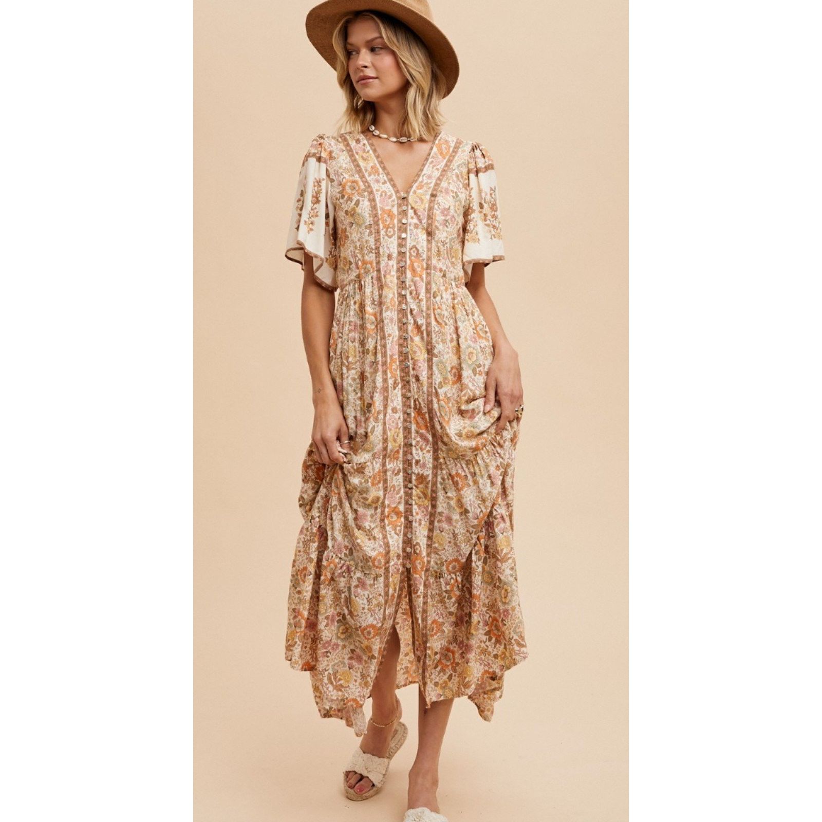 Other In Loom Boho Floral Midi Dress Cottage Core Dress Prarie Soh Size S / US 4 / IT 40 - 8 Thumbnail