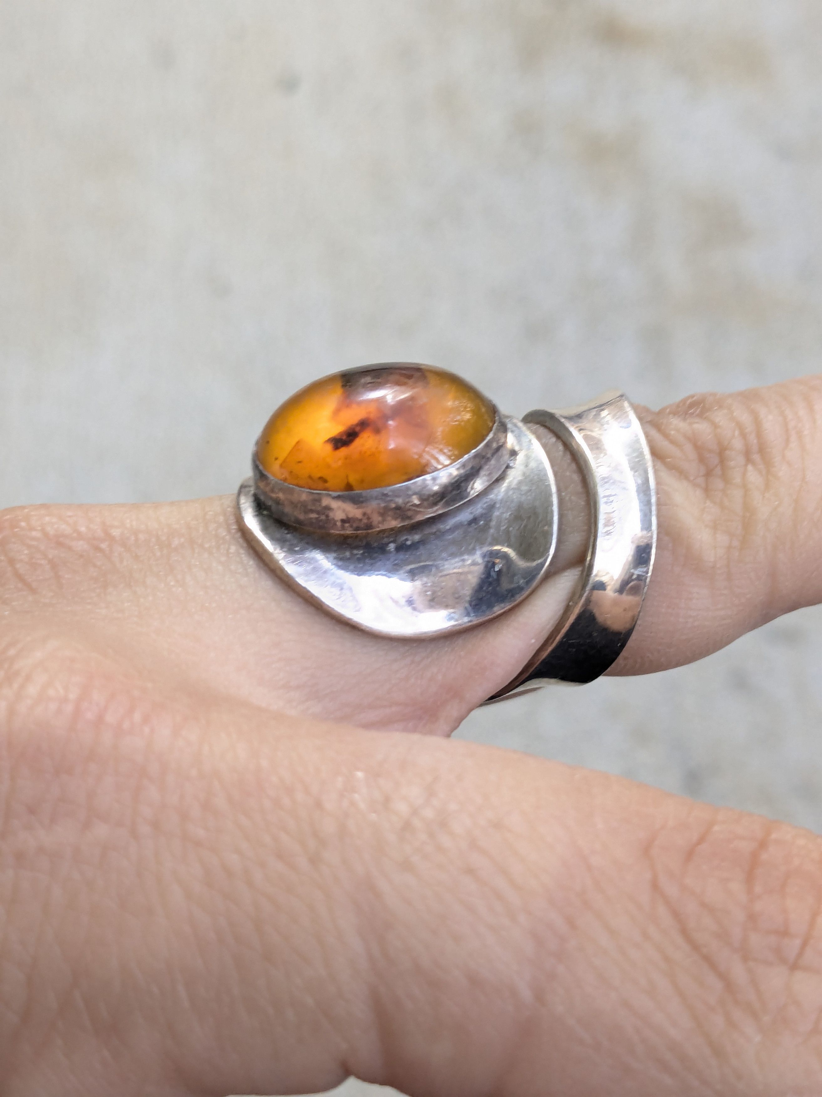 Jewelry Vintage Sterling Silver Ring Amber 9 Amber Modern Size ONE SIZE - 11 Thumbnail