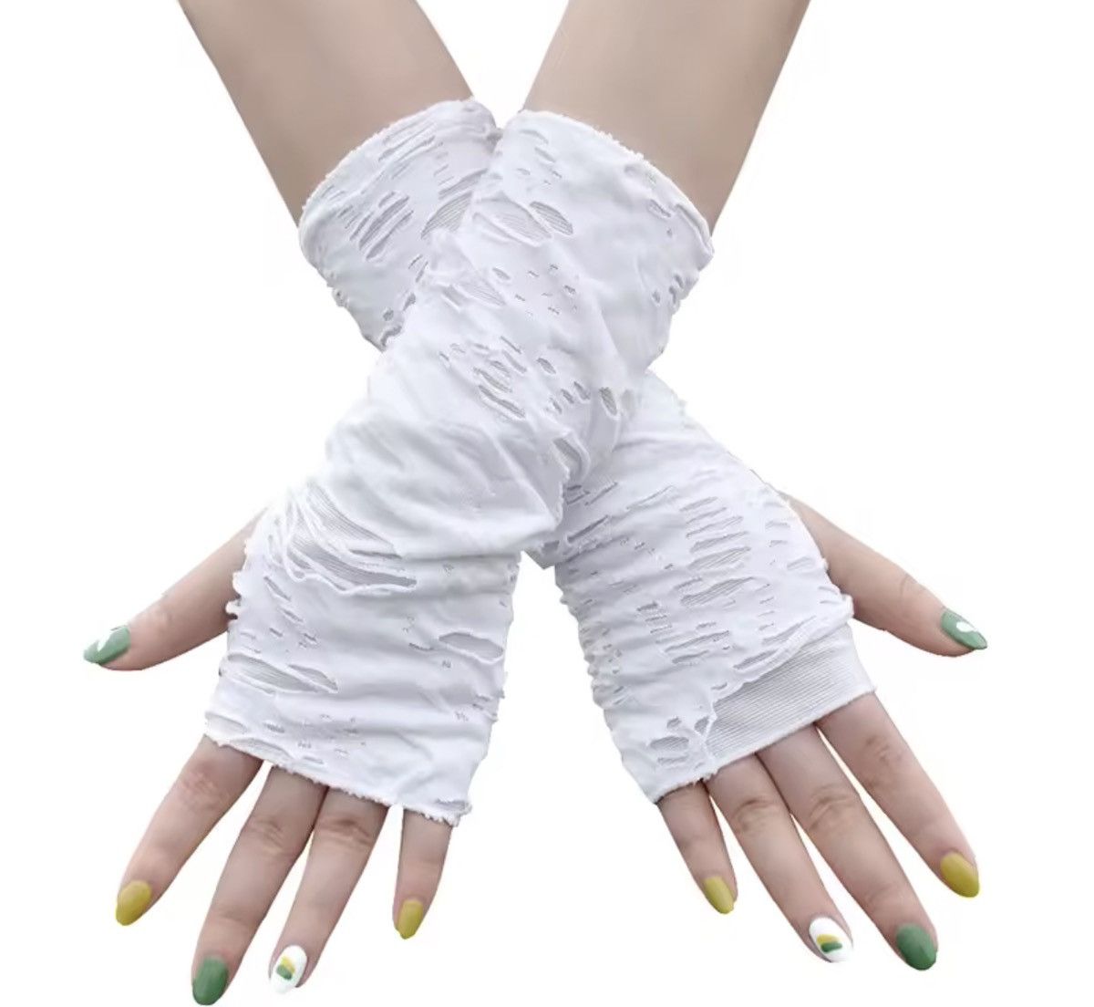 Other Gothic White Fingerless Gloves Size ONE SIZE - 3 Thumbnail