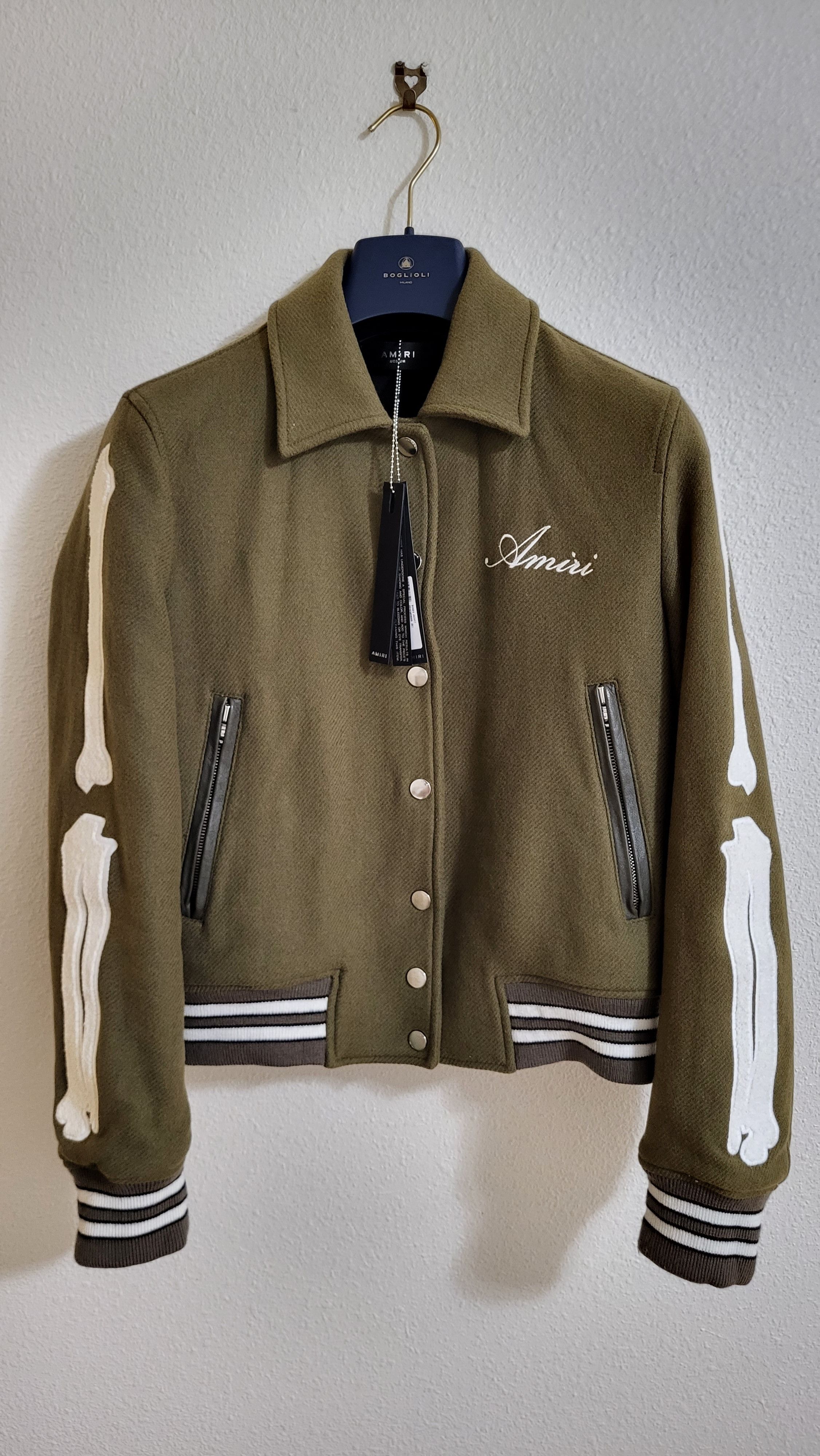 Amiri $1,690 Olive Wool Bone Skeleton Varsity Jacket Size US M / EU 48-50 / 2 - 2 Thumbnail