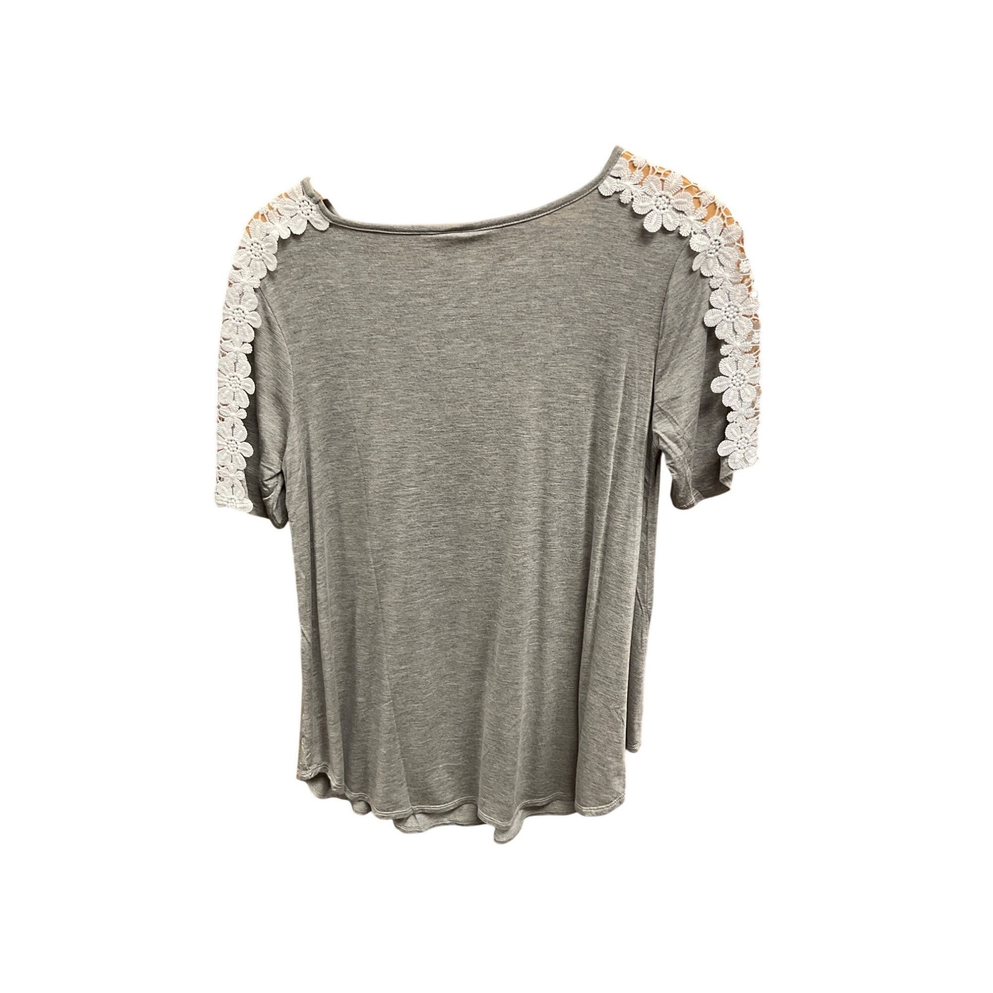 Other Women's Gray Short Sleeve Top With Crochet White Floral Lace Size M / US 6-8 / IT 42-44 - 5 Thumbnail