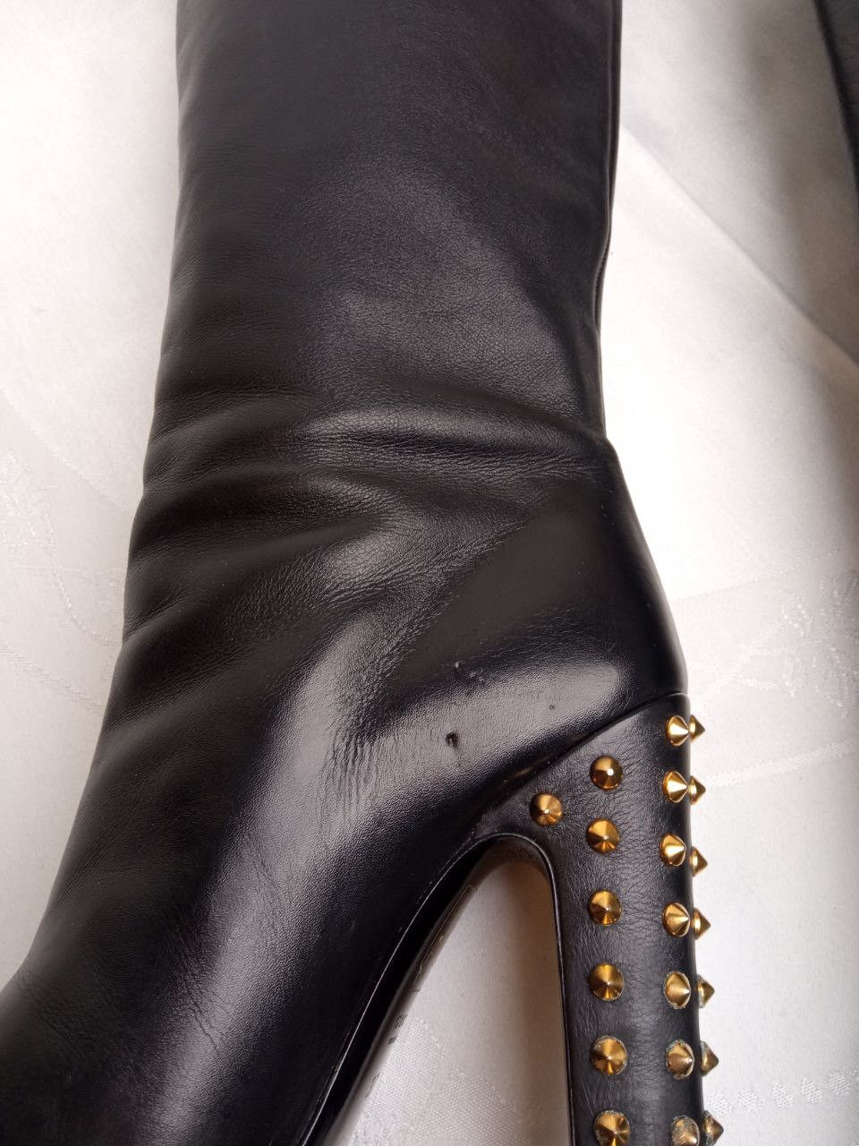 Gucci Studded spikes block heel leather knee high boots 37,5EU Size US 7.5 / IT 37.5 - 6 Thumbnail