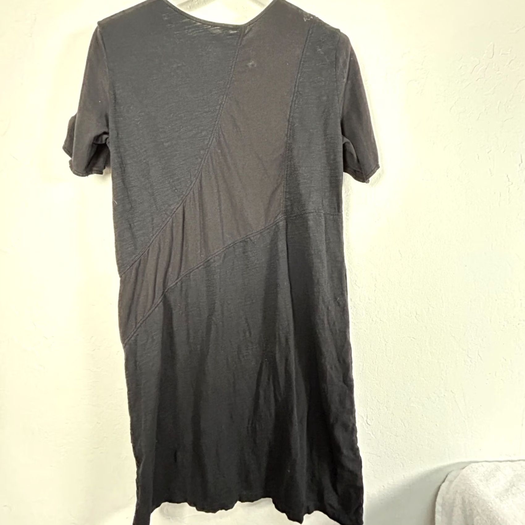 Vintage Neon Buddha V-Neck Short Sleeve Patchwork Black Asymmetric Tunic Dress Large Size 36" / US 14 / IT 50 - 2 Thumbnail