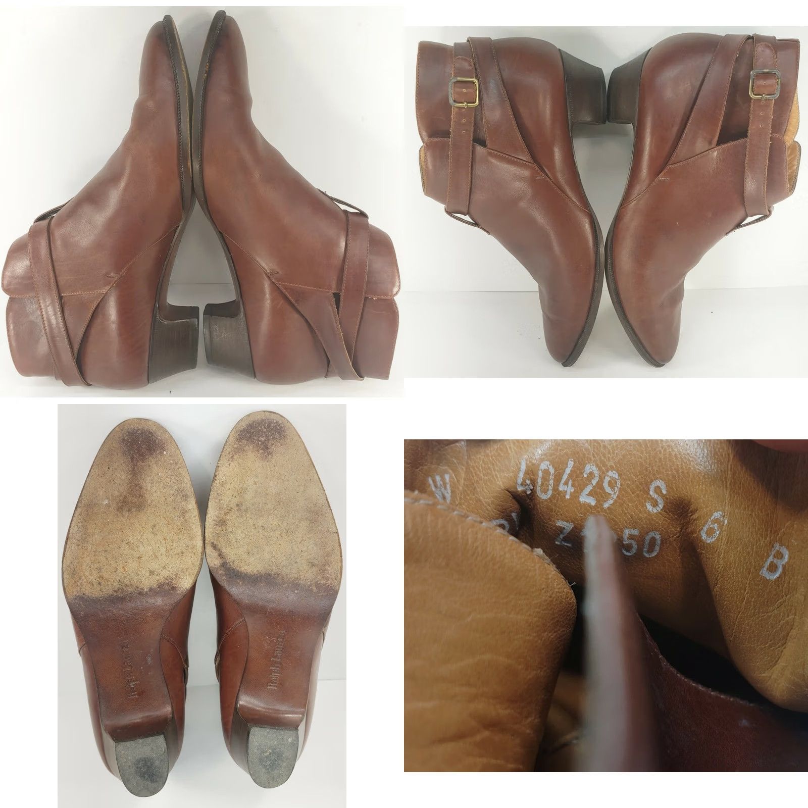 Ralph Lauren Ralph Lauren Brown Leather Buckle Ankle Bootie Heels Women 6B Bootie Block Heel Leather Lining Zip Knee? No Size US 6 / IT 36 - 8 Thumbnail