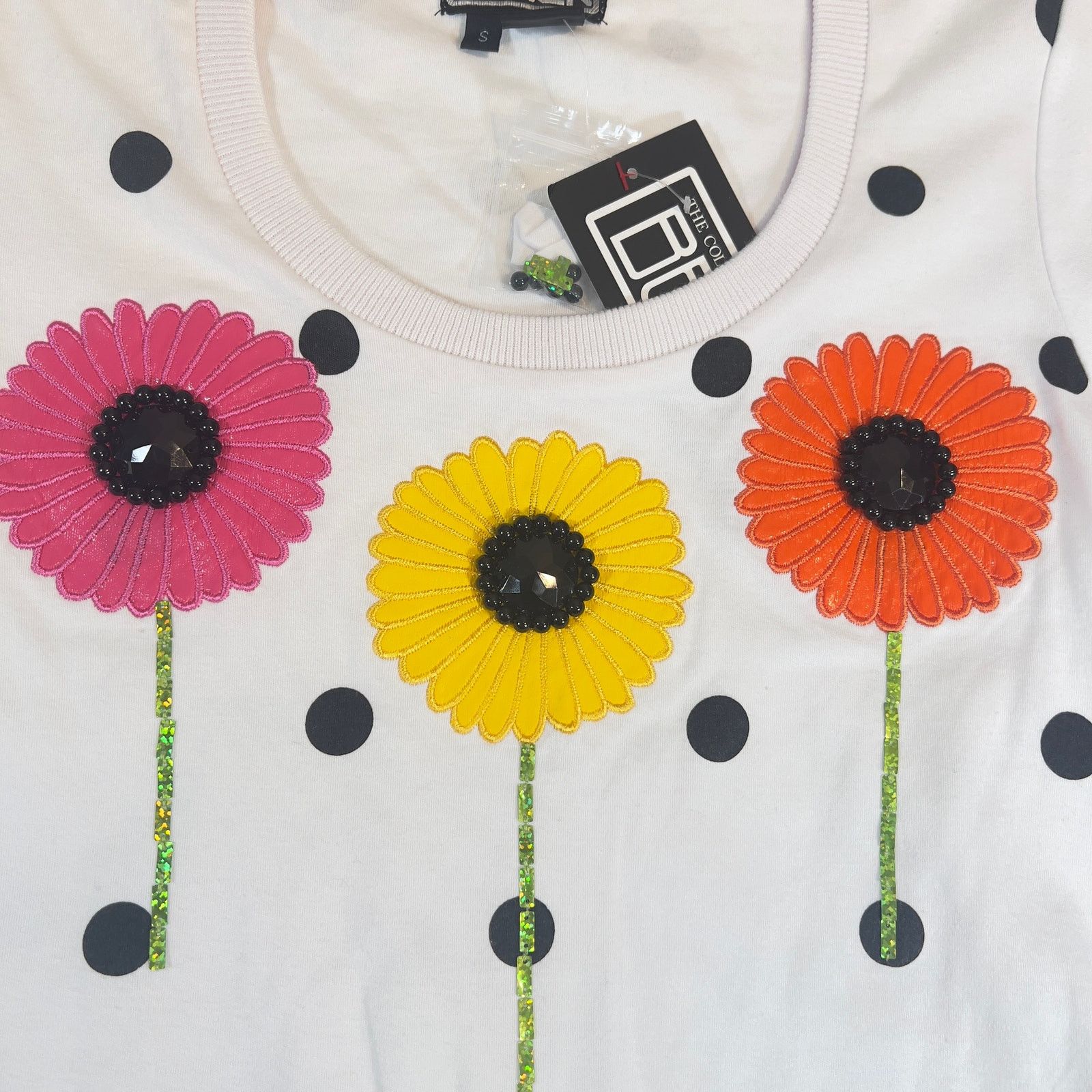 Chicos Berek 2 Floral T-Shirt S Short Sleeve Scoop Neck Embroid Size M / US 6-8 / IT 42-44 - 2 Thumbnail
