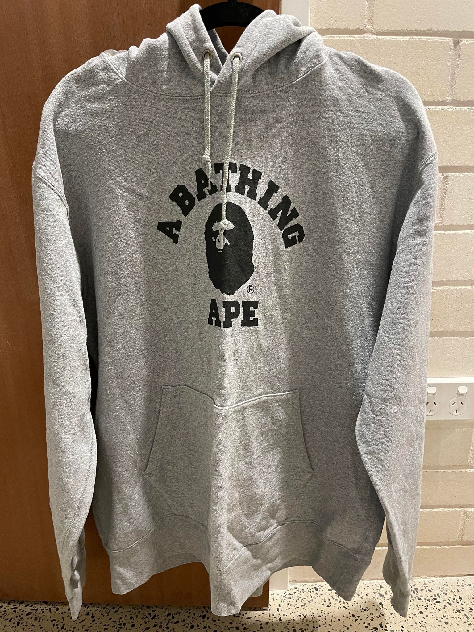 image of Bape College Pullover Hoodie in Grey, Men's (Size 2XL)