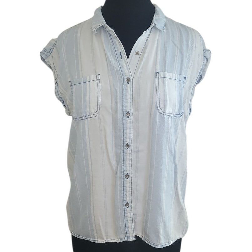 Mossimo Mossimo Striped Lyocell Blouse Blue White Button Front M Size M / US 6-8 / IT 42-44 - 1 Thumbnail