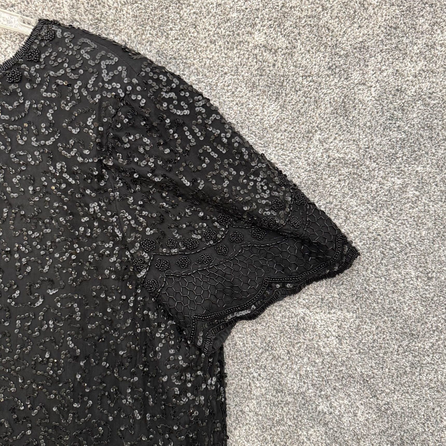 Vintage VINTAGE Laurence Kazar Dress 4X Plus Silk Beaded Sequin Black Midi Shift Party Cocktail Wedding Womens None Size XXL / US 16-18 / IT 52-54 - 6 Thumbnail
