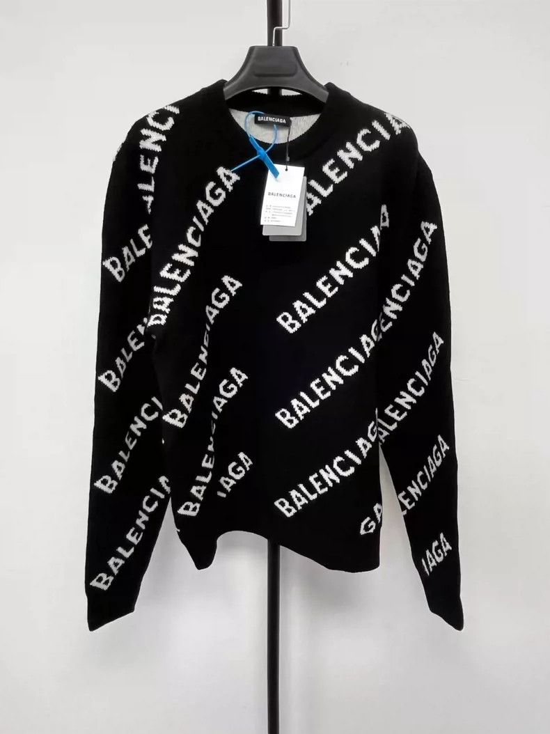 Balenciaga Letter Intarsia Crew Neck Pullover Long Sleeve