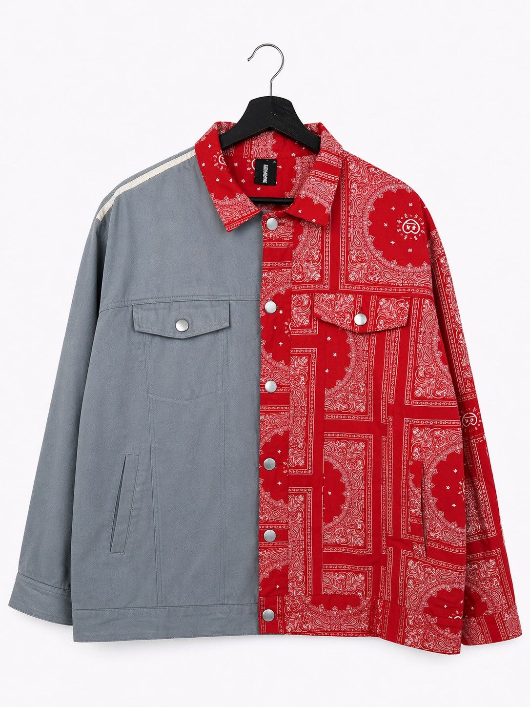 Japanese Brand Vintage KILLWINNER Split Bandana Jacket Red Grey Patchwork Size US XL / EU 56 / 4 - 1 Thumbnail