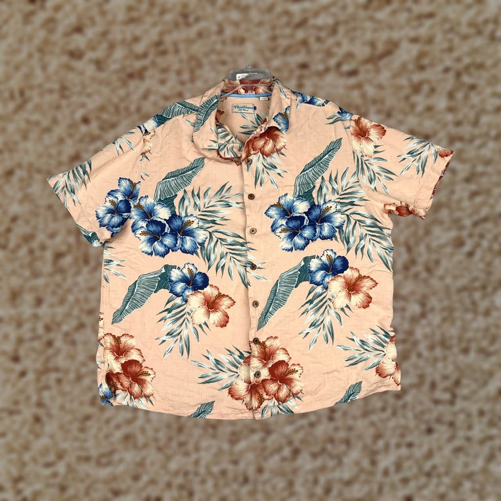Vintage Caribbean Shirt Mens Big 2X Peach Short Sleeve Hawaiian Silk Blend Floral Size US XXL / EU 58 / 5 - 1 Thumbnail