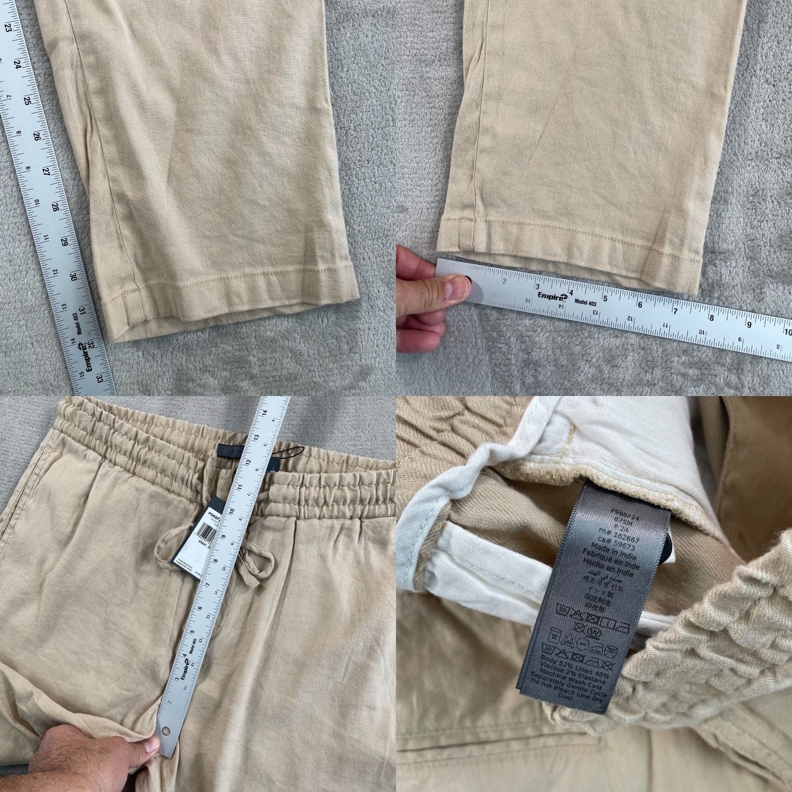 John Varvatos John Varvatos Campos Pants Men 33x32 Khaki Linen Blend Relaxed Fit NWT Beige Solid 90s USA Mens Size US 33 - 8 Thumbnail