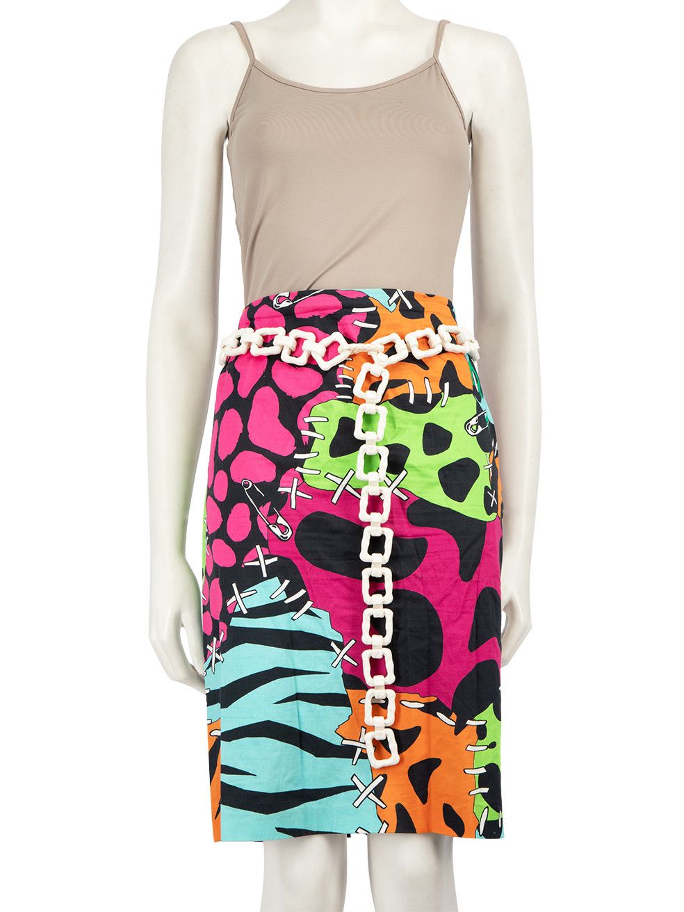 image of Moschino Animal Print Chain Belted Skirt, Women's (Size 34)