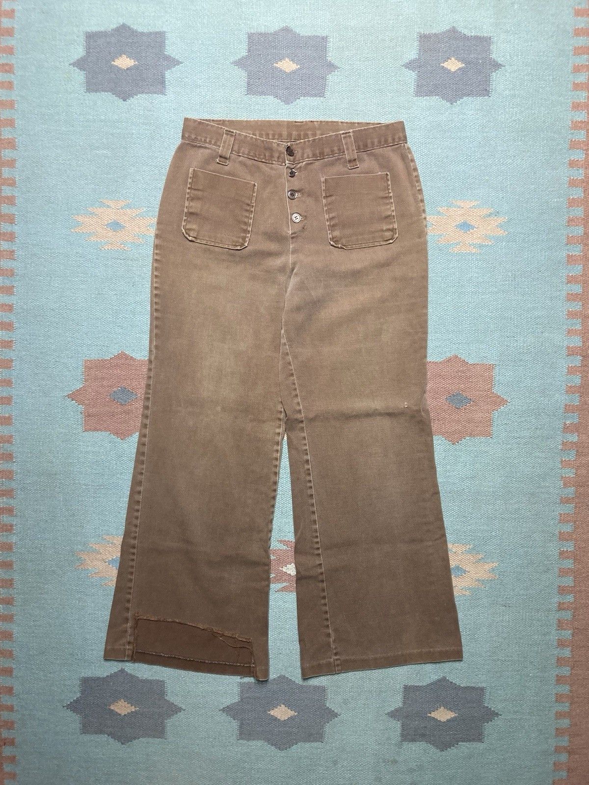 Sears × Vintage 70s bell bottom jeans flare leg pants sears button fly 30x27 Size 30" / US 8 / IT 44 - 1 Thumbnail
