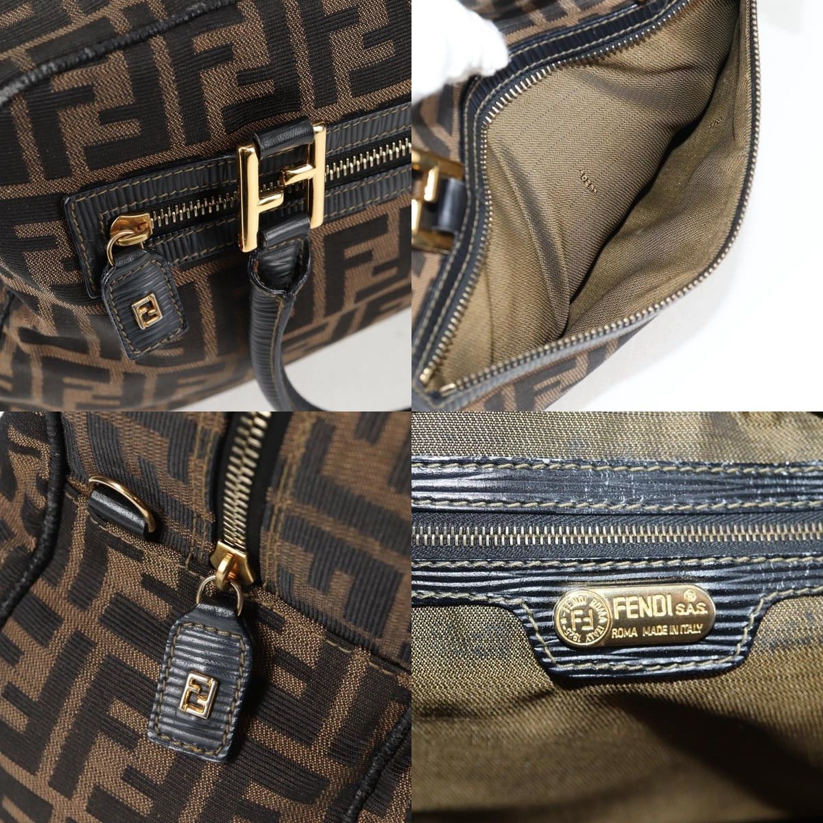 Fendi FENDI Zucca Canvas Hand Bag Black Brown Gold Size ONE SIZE - 11 Thumbnail