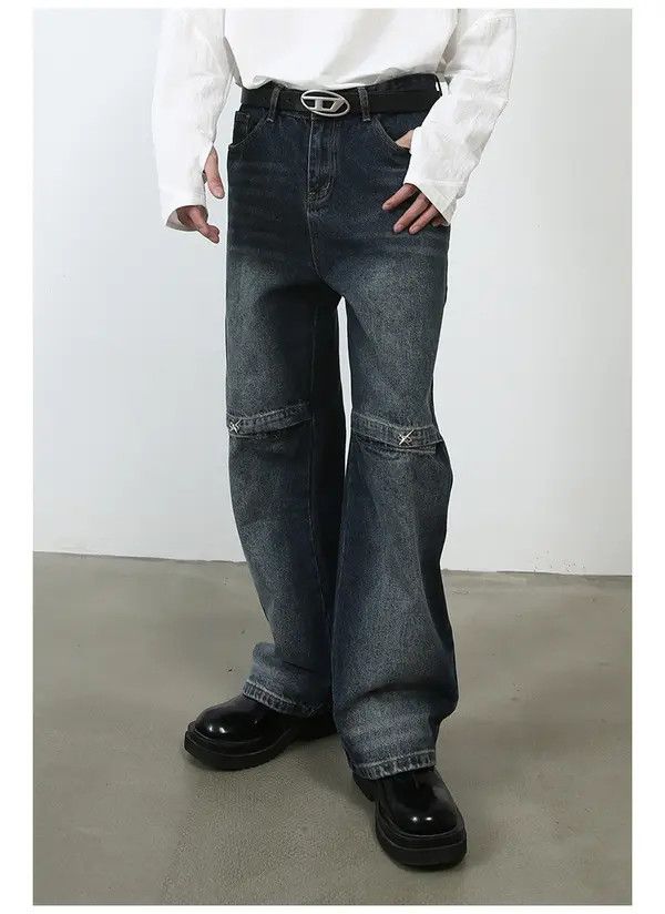 VIBE Distressed washed fashionable straight ripped jeans y2k Size US 32 / EU 48 - 2 Thumbnail
