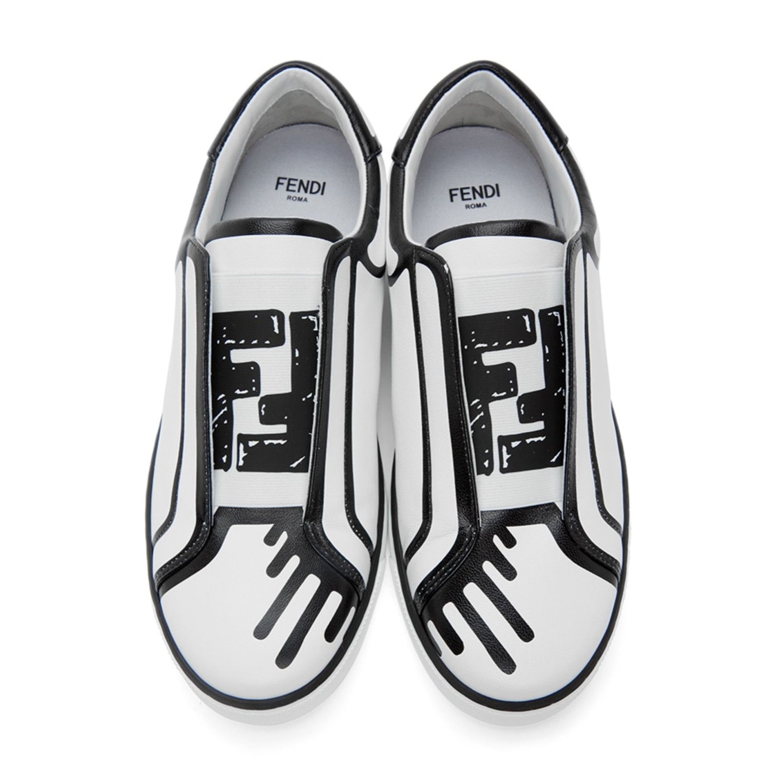 Fendi Fendi Joshua Vides Black White Leather Top Slip On Sneaker Size US 7 / IT 37 - 7 Thumbnail