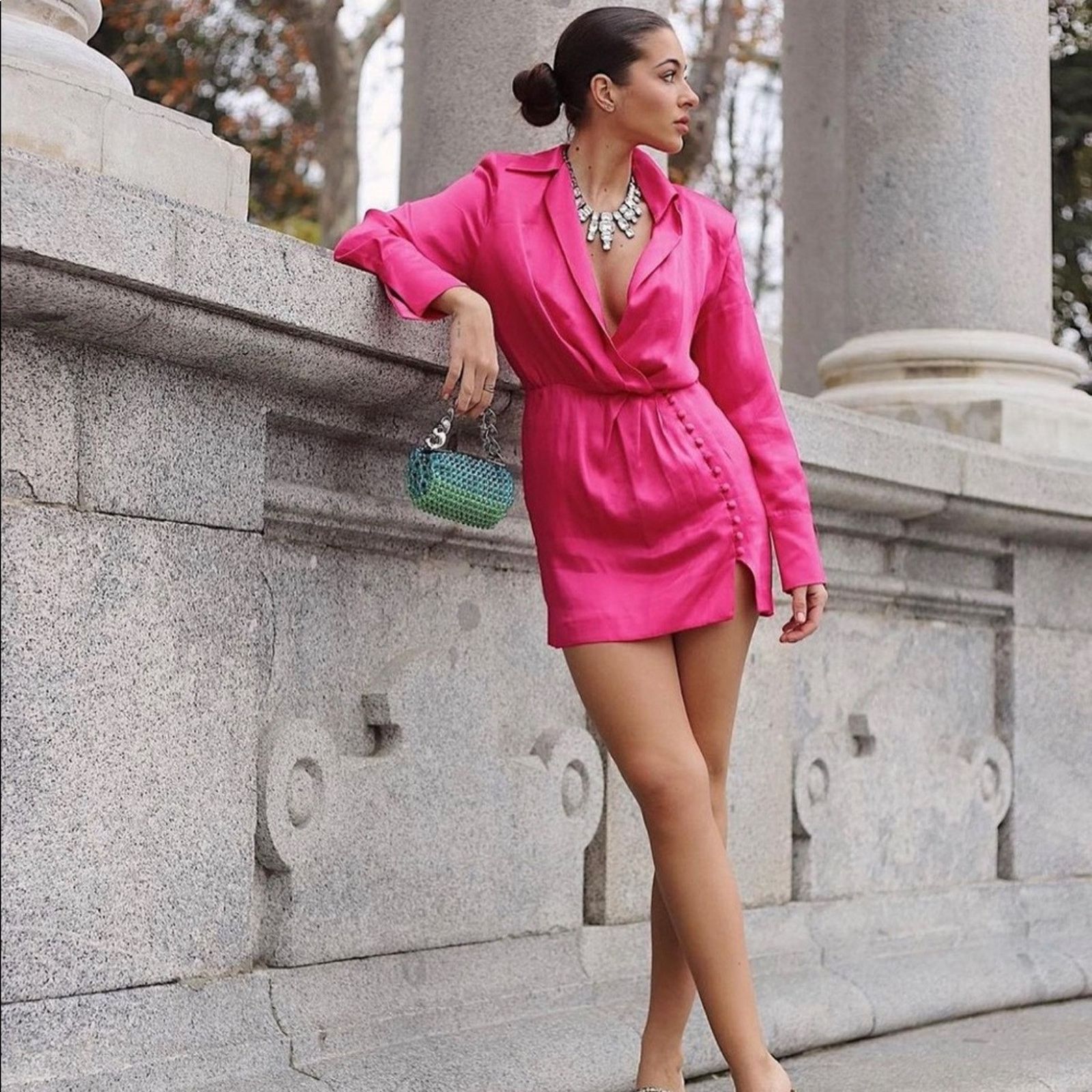 Zara ZARA BLOGGER FAVORITE BUTTONED WRAP DRESS FUCHSIA Size XS / US 0-2 / IT 36-38 - 10 Thumbnail