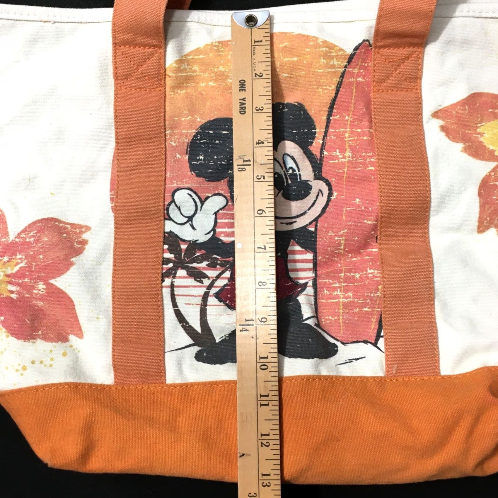 Vintage DISNEY STORE MICKEY Floral Tote Bag Purse ORANGE WHITE CREAM Size ONE SIZE - 5 Thumbnail