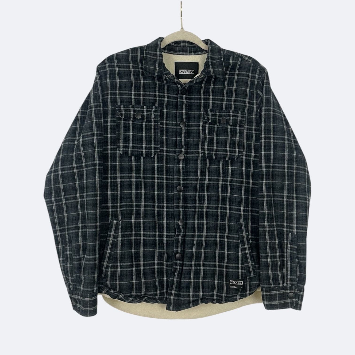 Ezekiel Ezekiel Mens Grey Plaid Fleece Lined Button Down Jacket Size US M / EU 48-50 / 2 - 1 Thumbnail