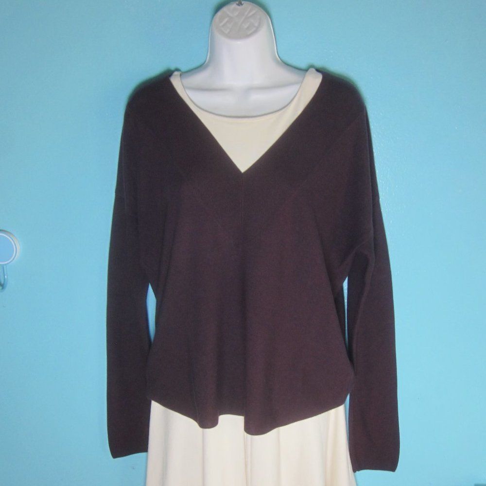 Eileen Fisher Womens Size L Tencel & Silk Dark Purple Pullov