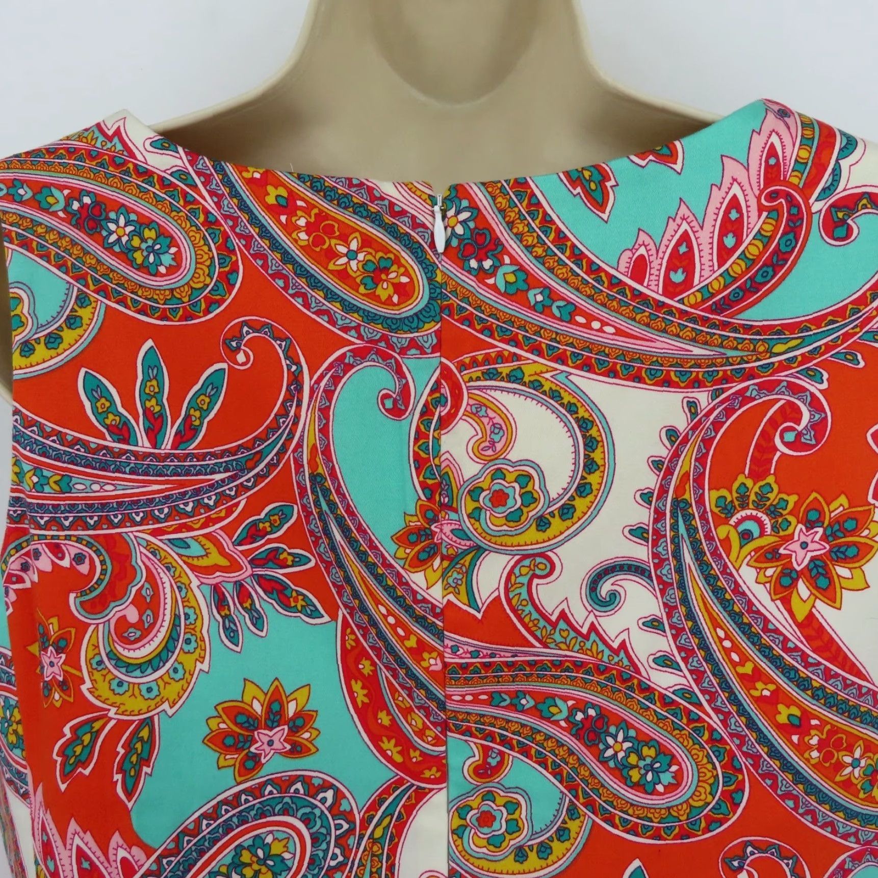 Anne Klein Anne Klein Dress Woman 12 Sleeveless Knee Length Orange Aqua Floral Paisley Scroll Sheath Party/Cocktail Casual Size XL / US 12-14 / IT 48-50 - 5 Thumbnail
