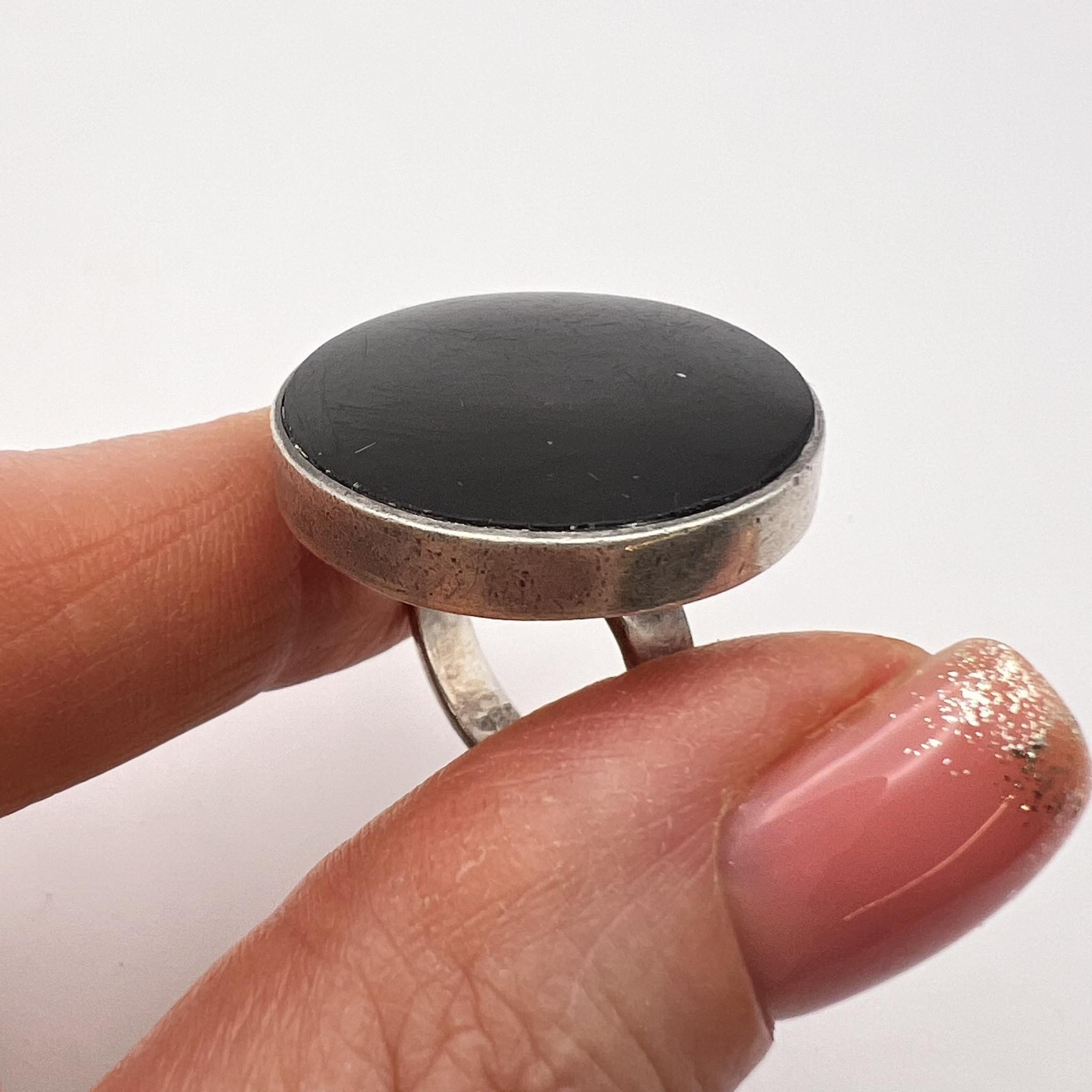 Vintage Sterling Silver Jewelry Ring Black Stone Size 6.5