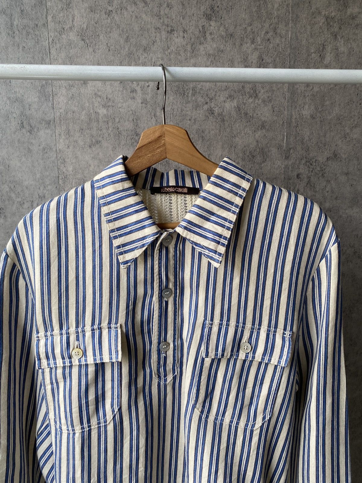 Just Cavalli Roberto Cavalli Hybrid Design Pinstriped Shirt Size US L / EU 52-54 / 3 - 5 Thumbnail